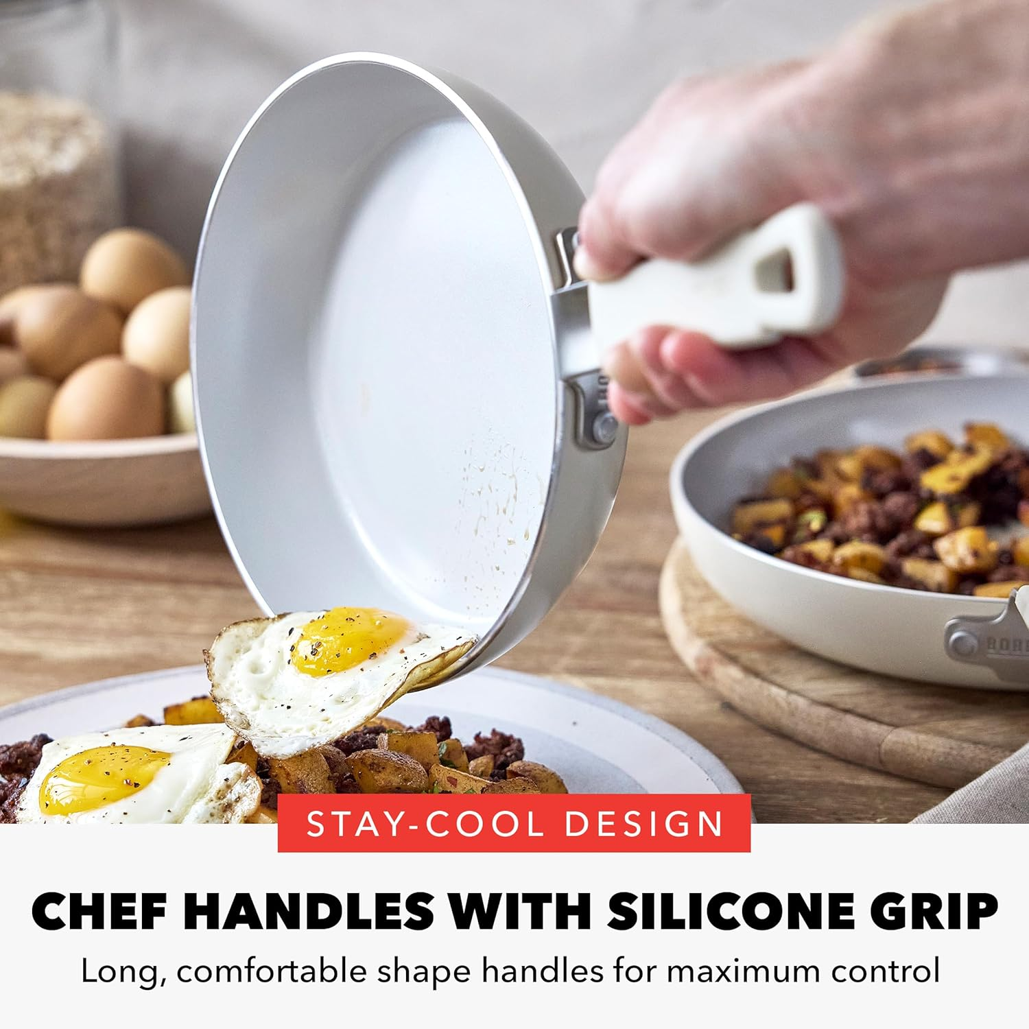 Greenpan X Bobby Flay 13 Piece Cookware Pots and Pans Set, Professional Grade Aluminum, PFAS & Pfoa-Free Ceramic Nonstick, Induction Suitable, Stay-Cool Silicone Handle, Dishwasher & Oven Safe, Cream image number 5