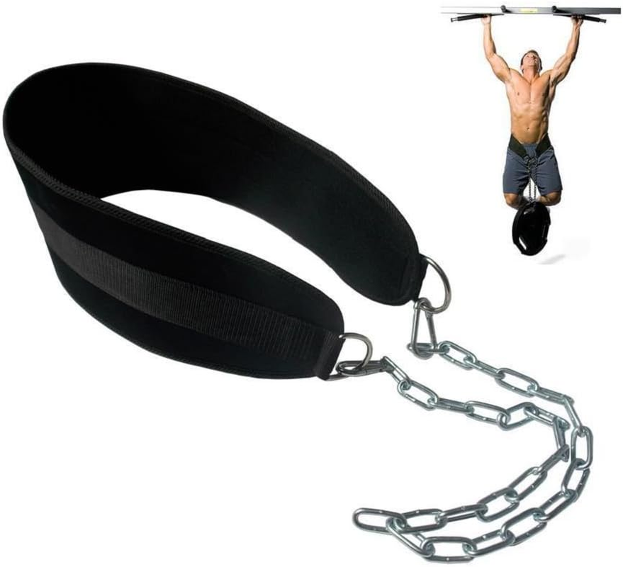 Hemeraphit Pull-Up Belt Weighted Dip Belt with Chain Double D-Ring Weightlifting Back Support Strap Home Gym Equipment Waist Belt