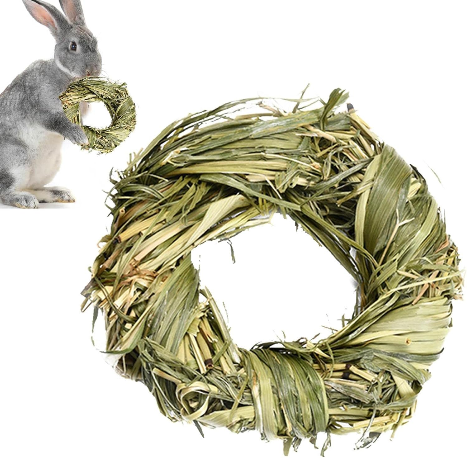 Toys for Rabbits - Activity Toys for Small Animal - Grass Balls Carrot Teething Toys for Gerbils, Guinea, Dwarf Bunny, Pet Cage Entertainment - Grass Ring image number 2