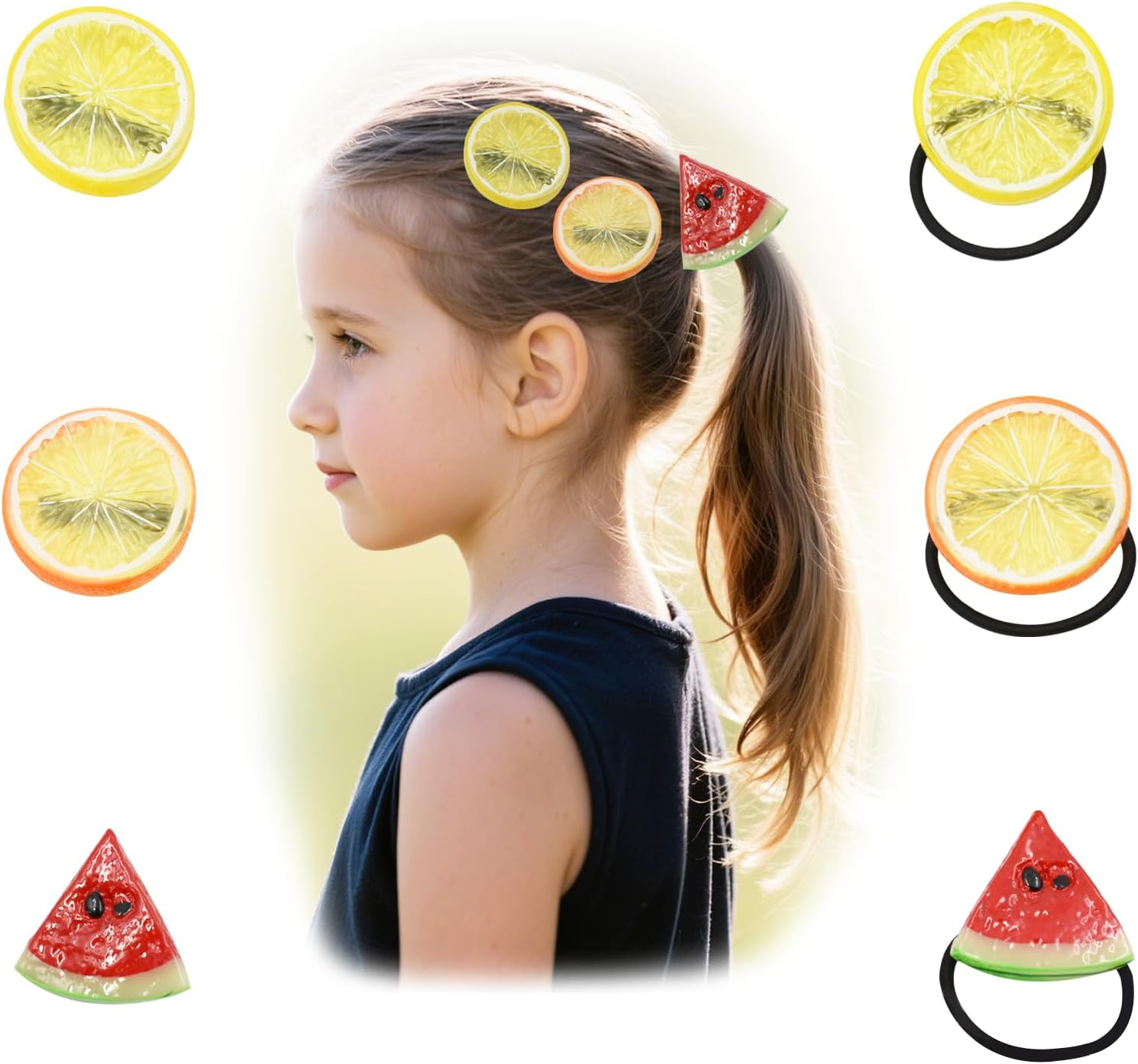 Pack of 3 Hair Ties, 3 Pieces Hair Clips, Lemon, Orange, Watermelon Hair Ties, Lemon, Orange, Watermelon Hair Clips, Hair Accessories for Teenage Girls, Accessories for Girls image number 6