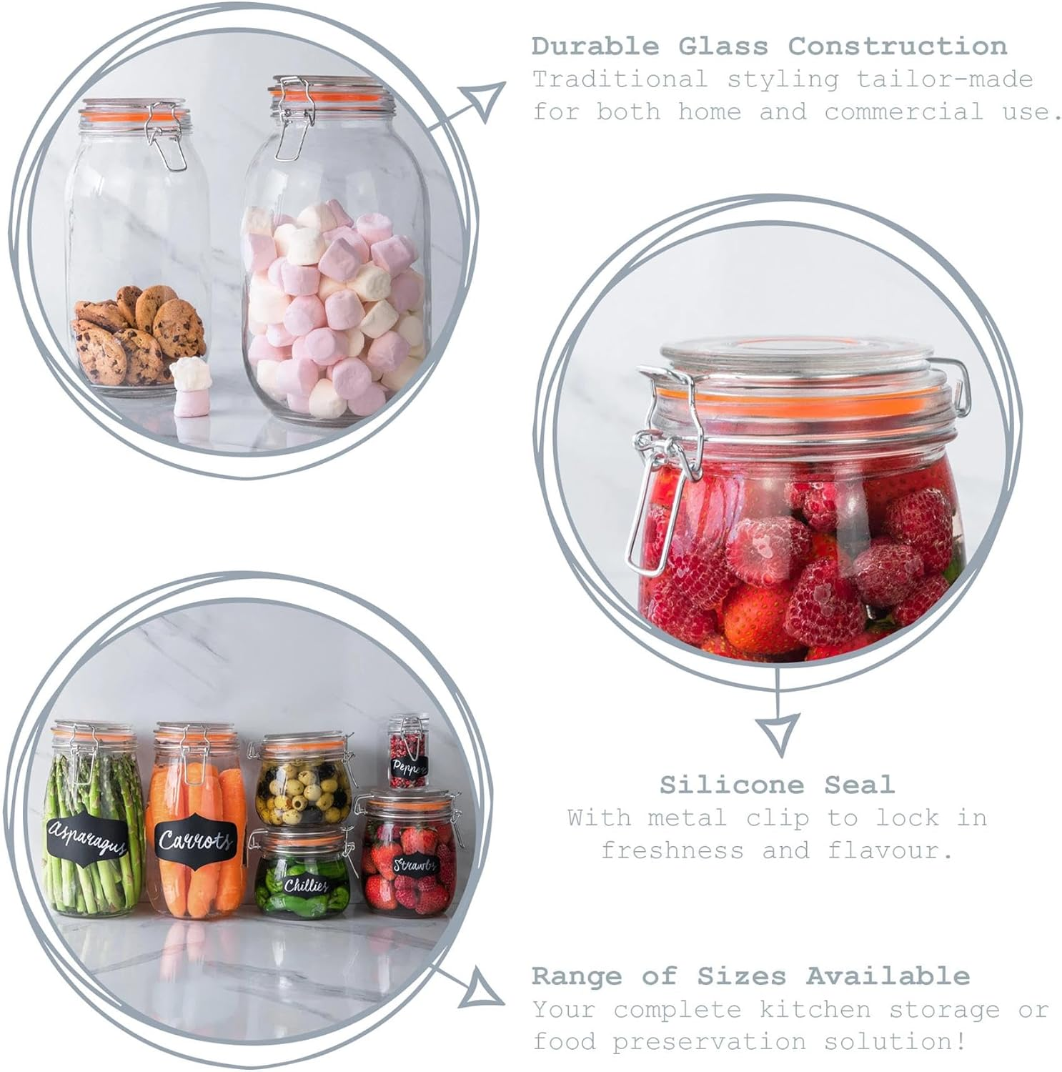 Argon Tableware Glass Spice Jars with Airtight Metal Clip Lid - 70Ml/2.5Oz - 3 Pack - 4 Colour Seals - Small Kitchen Storage Container round Preserving Jar for Spice, Seasoning image number 5