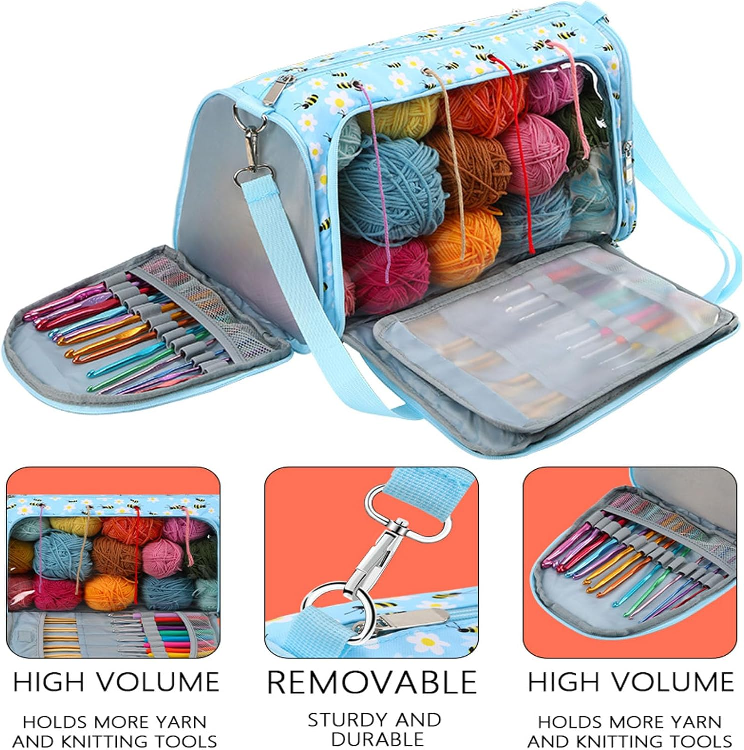Yarn Bag with Holes for Crochet, Traveling Yarn Storage Organizer Crochet Bag and Tote for Crochet Supplies, Store Huge Amount of Stuff, Carry-On Carrier Bag Case Gifts for People Who Crochet image number 4