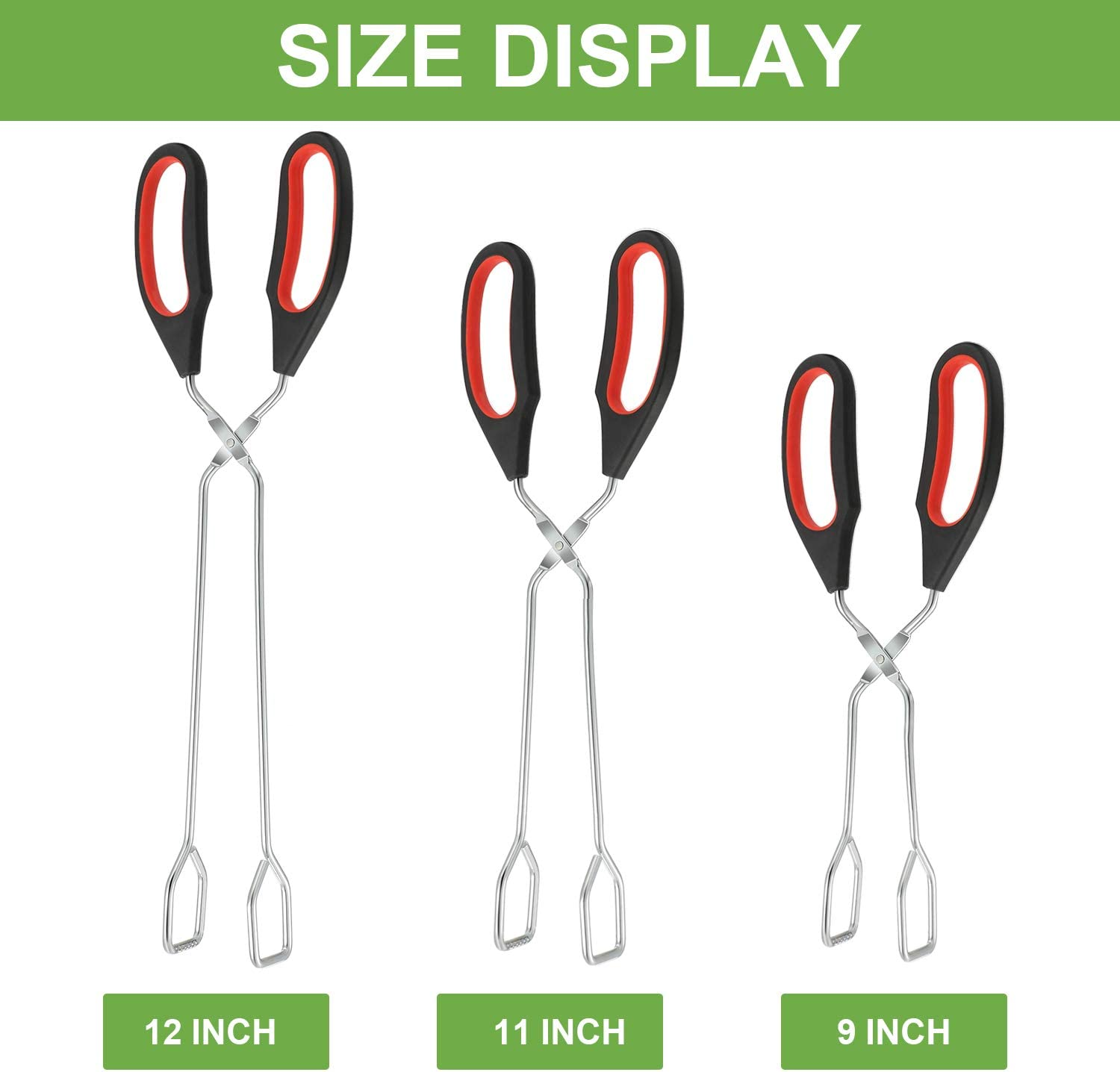 Boao 3 Pack Stainless Steel Scissor Metal Tongs Kitchen Wire Tongs for Cooking 9-Inch 11-Inch and 12-Inch Heat Resistant Small Scissor for BBQ Grilling Tool for Hot Food with Silicone Handle image number 4