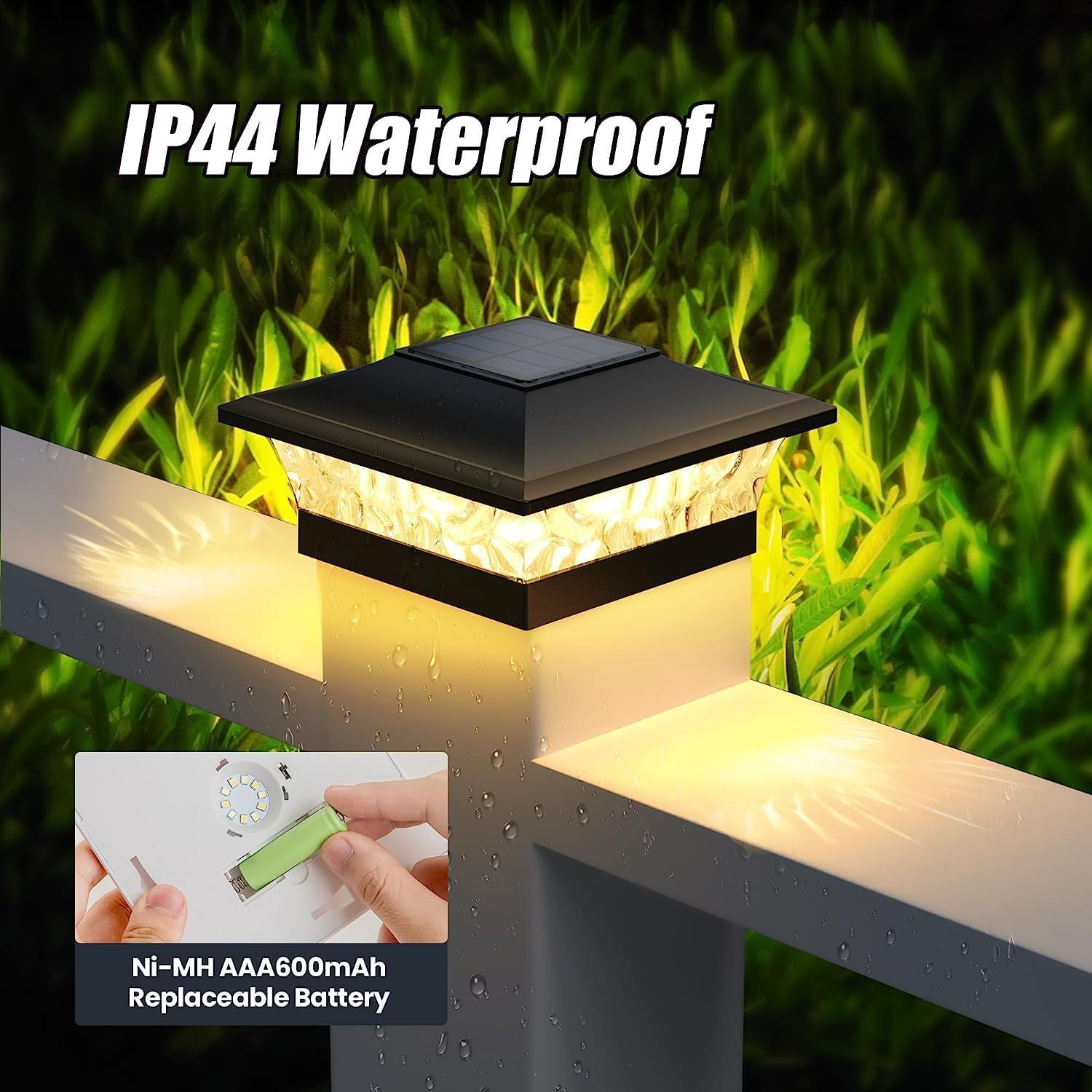 Solar Post Cap Lights 6 Pack, Waterproof Outdoor LED Deck Lights for 4X4, 5X5, 6X6 Wood Fence & Vinyl Posts, 2 Color Modes (Warm/Cool), All-Night Lighting, Auto On/Off image number 2