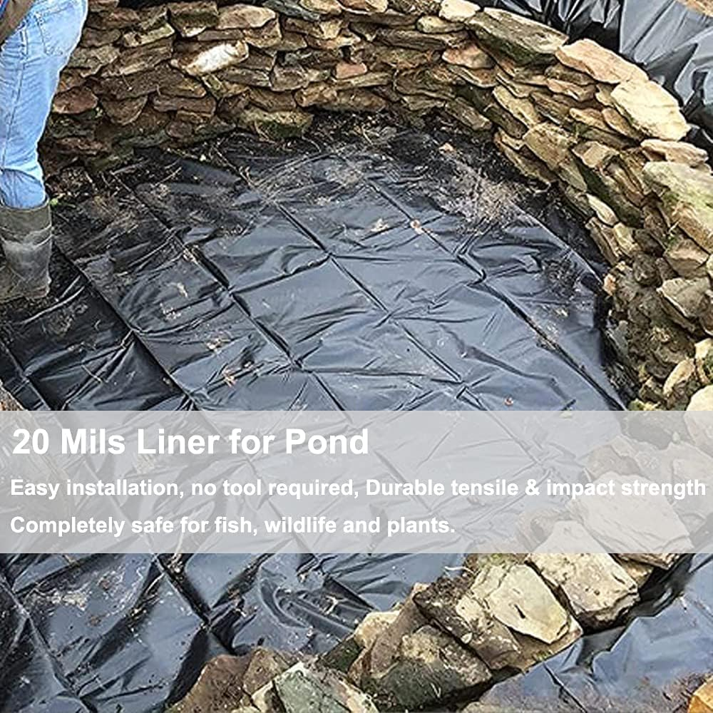 20 Mil Pond Liner, 7X10 Ft Pond HDPE Skins Small Fish Pond Liners Rubber Pond Tarp Easy Cutting Underlayment for Fountains, Waterfall & Water Gardens image number 5