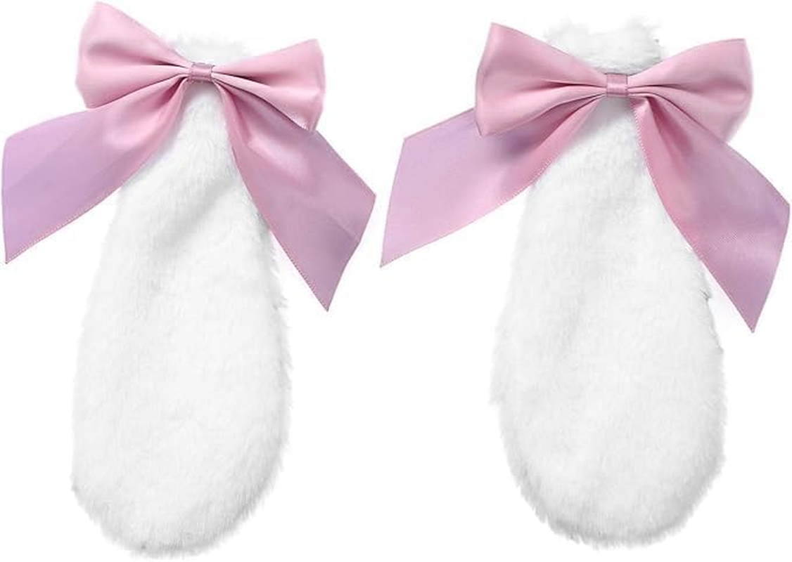 1 Pair Girls Bunny Plush Lop Ears Hair Clip Rabbit Furry Ears Ribbon Bow-Knot Hair Hairpin Cosplay Headwear Easy to Wear Ornaments,And Accessories Clips and Barrettes Accessories (Black)