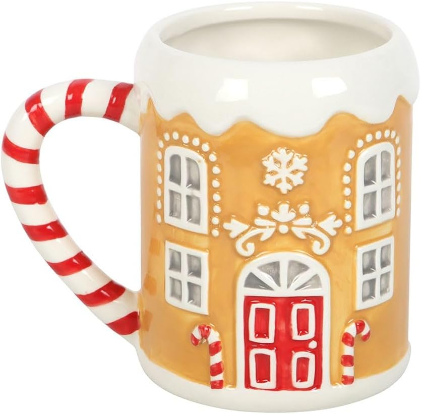 Candy Cane Gingerbread House Mug &ndash; Whimsical Ceramic Mug with 500Ml Capacity, Gingerbread House Design with Candy Cane Handle, Hand Wash Only, Perfect for Holiday Drinks image number 3