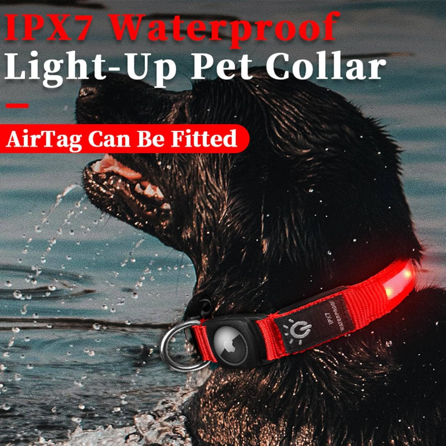 Airtag Dog Collar, Dog Collar Light, Dog Collar Airtag Holder, Waterproof, USB Charging, Night Walking Dog Light/173 (Color : Red Fiber Optic Model, Size : Large) image number 4