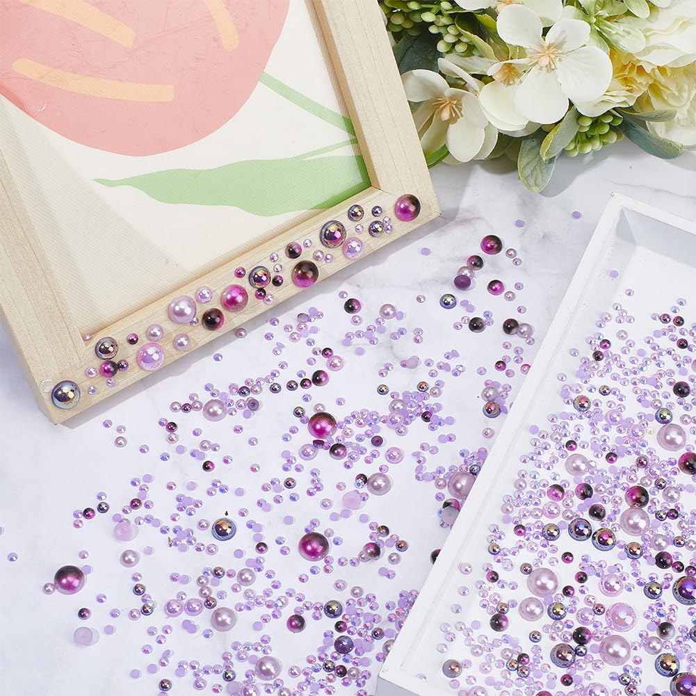 CRASPIRE 30G Flatback Pearls and Rhinestones Set Purple 3Mm-10Mm Mixed Size Half round Flat Back Resin Rhinestone Multi Color Bulk for Crafts Art Face Jewelry Nail Shoes Decoration Makeup image number 4