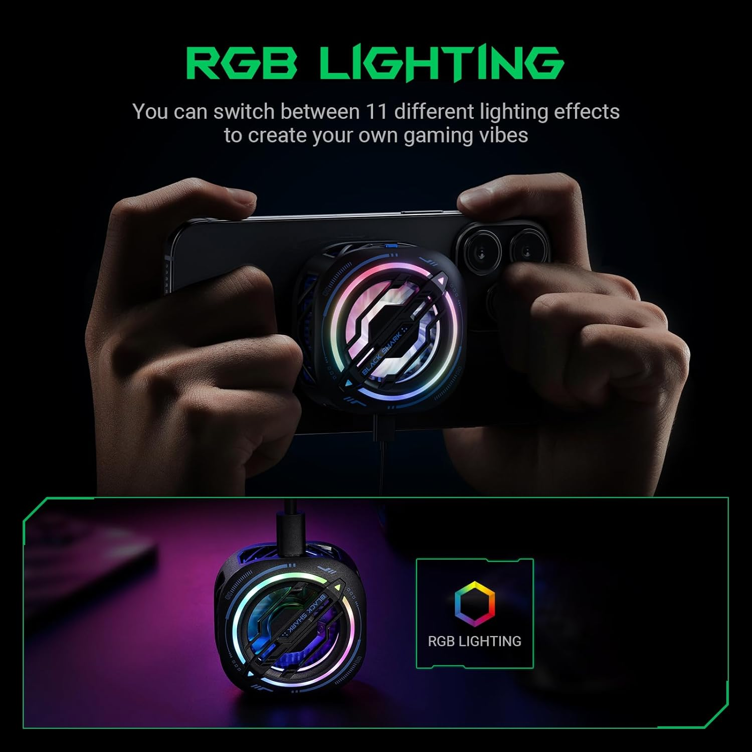 Black Shark Magnetic Cell Phone Cooler, RGB Phone Cooling Fan Portable Lightweight Mobile Phone Cooling Fan, Phone Radiator with Larger Cooling Area for Phone/Tablet/Ipad (Black), 3Pro Black - 4Pro Black image number 5
