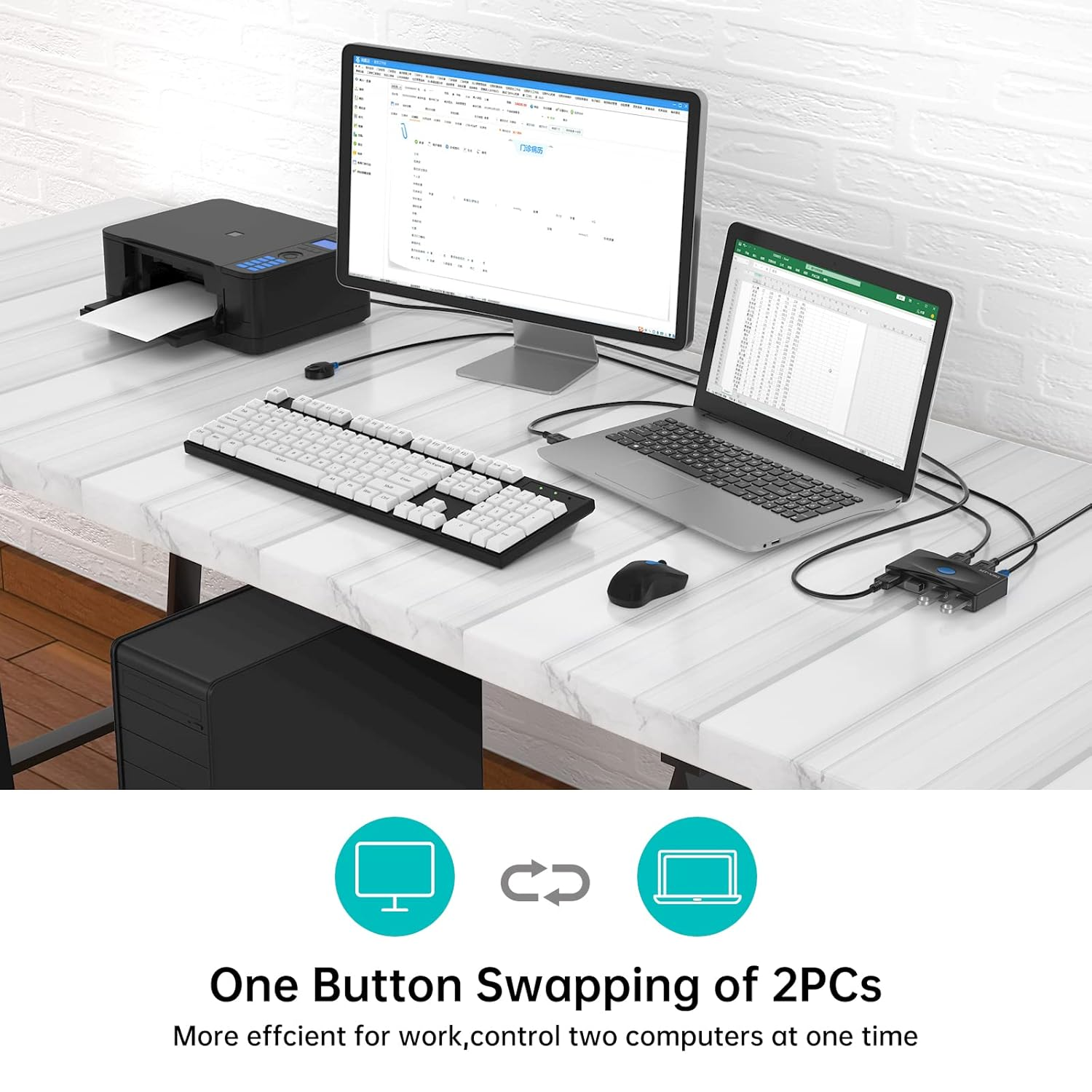 MT-VIKI USB 3.0 Switch 4 Ports KVM Switch for 2 Computer Sharing 4 USB Devices, 5Gbps Highspeed, 2 in 4 Out USB Swithcher Selector for Mouse, Keyboard, Scanner, Printer with 2 Pcs USB Cable a to A