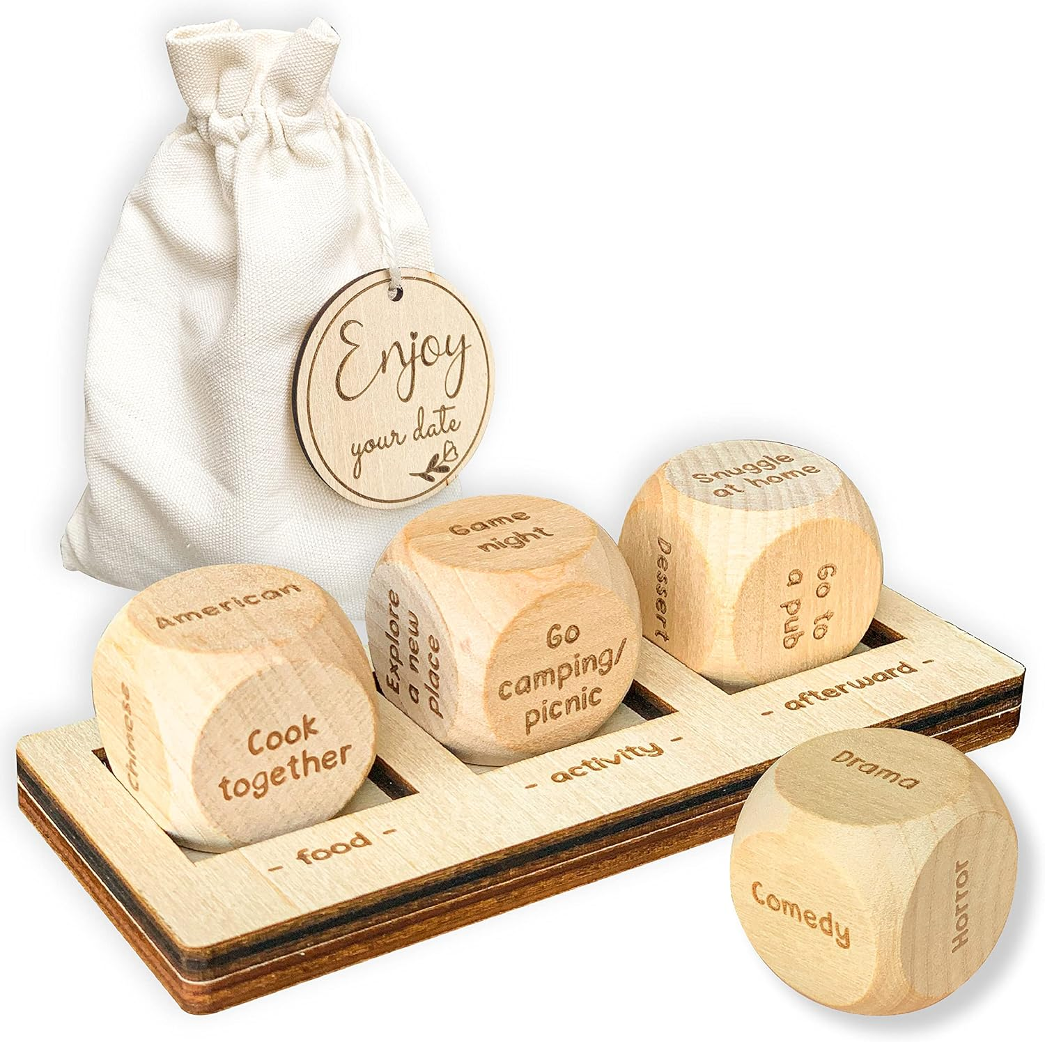 Stofinity Date Night Dice for Couples - Food Dice Game, Take Out Dice, Funny Anniversary Wooden Gifts for Him Her, What to Watch Decision for Movie Dice, Romantic Wood Couple Date Night Ideas