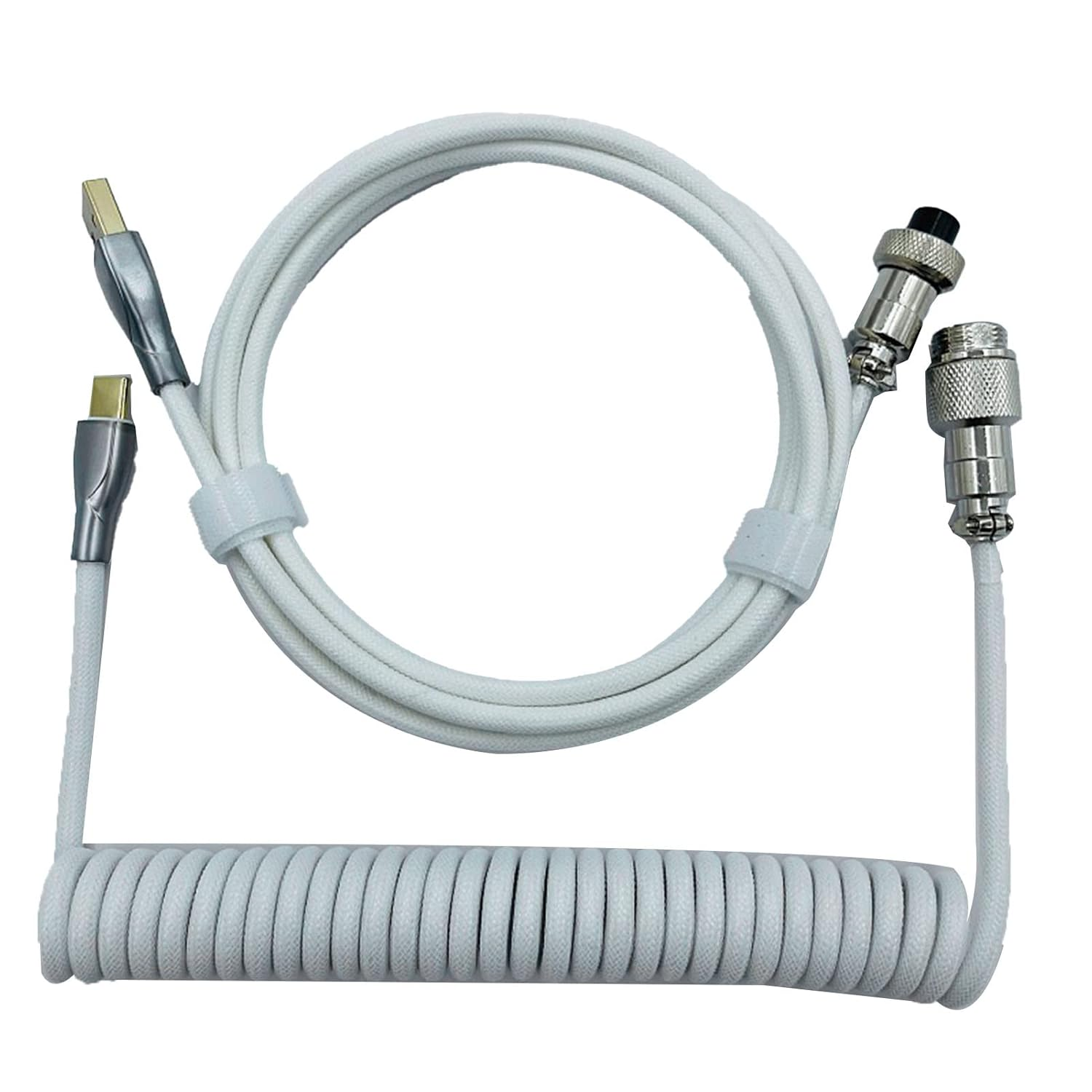 POENVFPO Retractable Coiled Gaming Keyboard Cable Sturdy Connector Two Stage Design Keyboard Cord for Mechanical for Game Enthusiasts PE Material (White) - Silver Grey image number 7