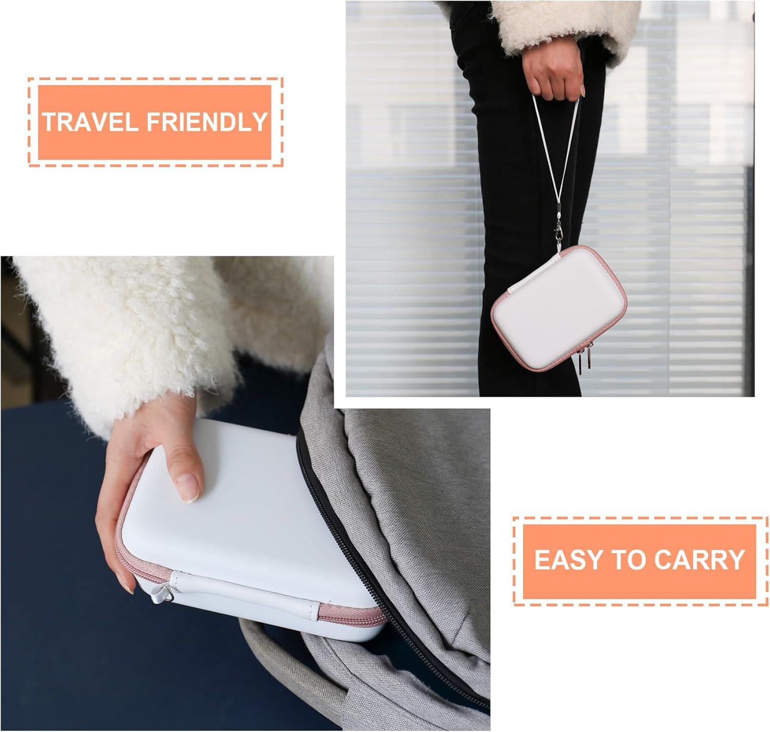 Supmay Hard Carrying Case for Fujifilm Instax Mini Link 3/2 Smartphone Printer, Travel Storage Case with Mesh Pocket for USB Cable, Instax Mini Film, White image number 6