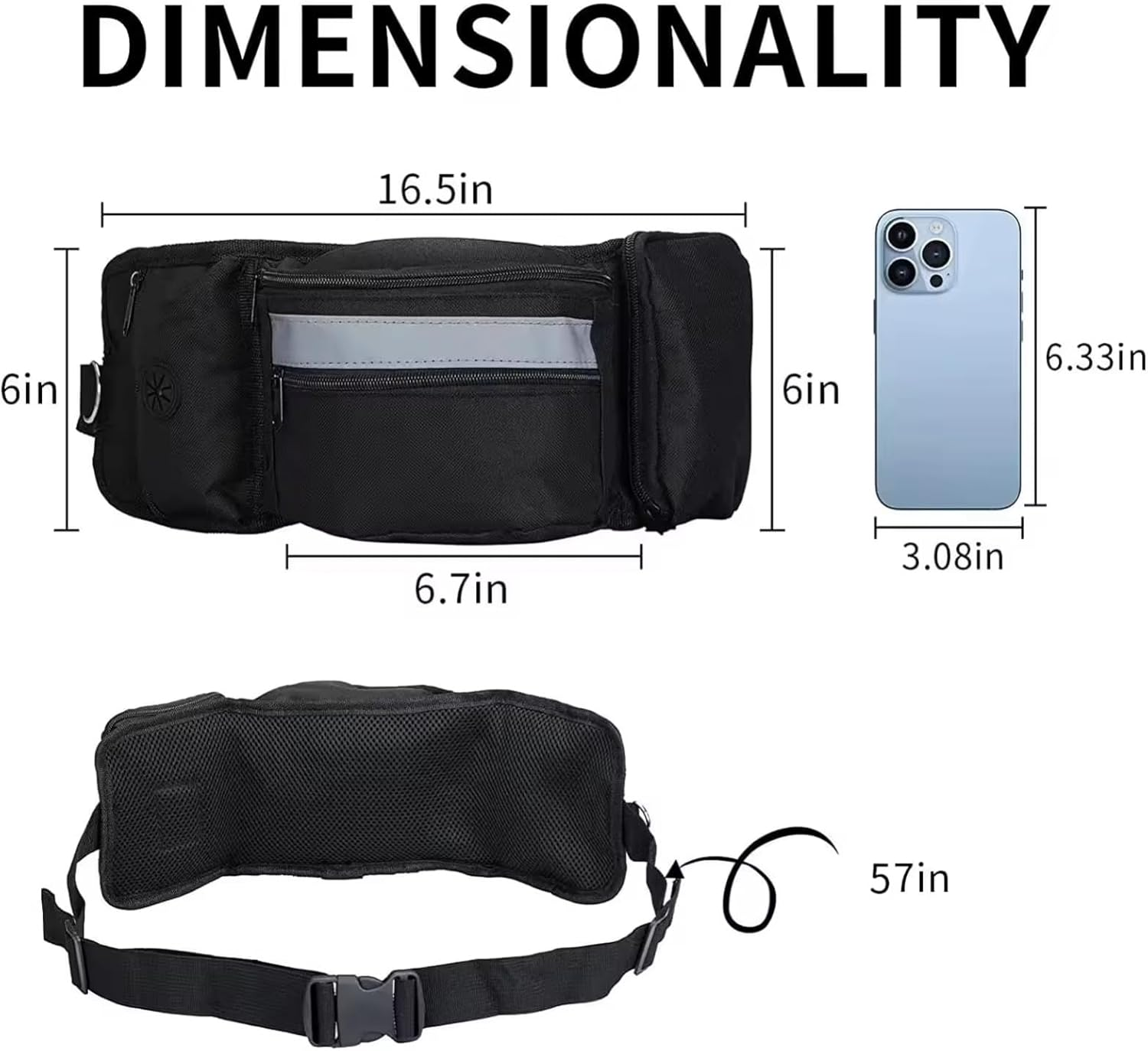 Dog Treat Bag with Hands-Free Waist Belt and Shoulder Strap - Multi-Purpose Portable Pouch for Training, Hiking, Running, Walking - Black (Bottle & Bags Not Included) image number 3