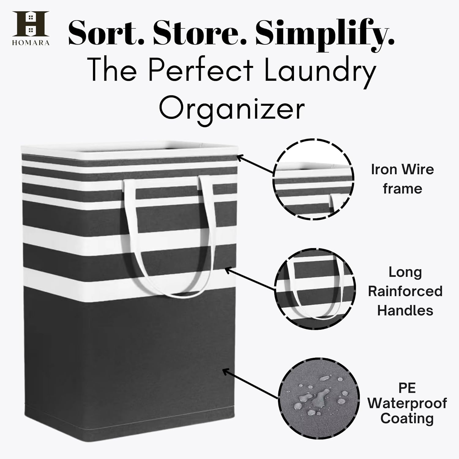 HOMARA - Large Laundry Basket &ndash; Collapsible Clothes Hamper with Handles &ndash; Waterproof, Foldable Laundry Organizer for Bedroom, Bathroom, Dorm, Nursery, Travel & Laundry Room &ndash; Durable Storage Bin image number 2
