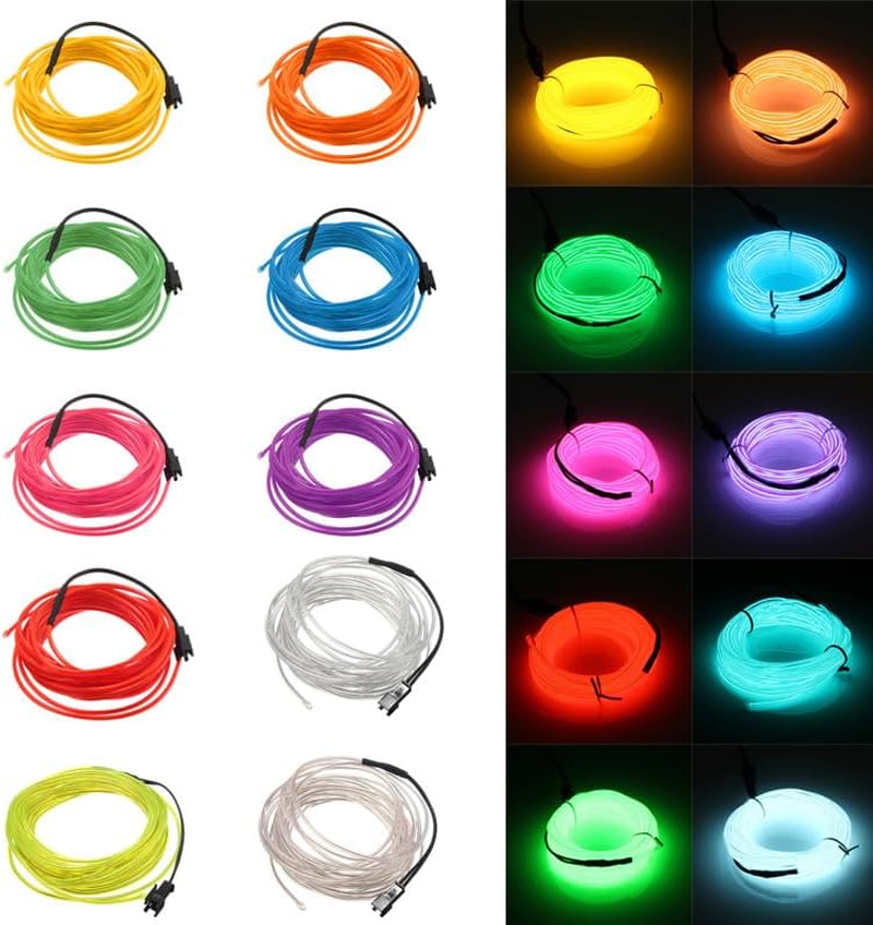 EL Wire Light, 16.4Ft/5M Portable Battery Pack Neon Lights Strip 360&deg; Cuttable Glowing Rope Lights for Parties, Halloween, DIY Decoration(Pink) image number 3