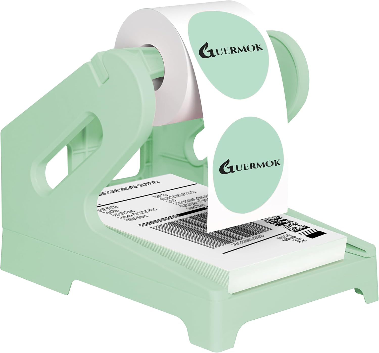 Guermok Thermal Shipping Label Holder for Rolls & Fan-Fold, Fragile Stickers for Shipping, Label Stand Desktop Printer Holder-Home Office Accessory Sticker Dispenser for Holographic (Gray)