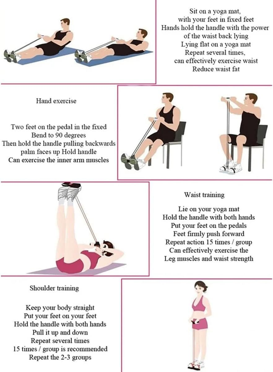 Multifunction Tension Rope, 4-Tube Elastic Yoga Pedal Puller Resistance Band, Natural Latex Tension Rope Fitness, Abdominal Trainer, Sit-Up Training Equipment, Bodybuilding Expander, for Weight Loss image number 3