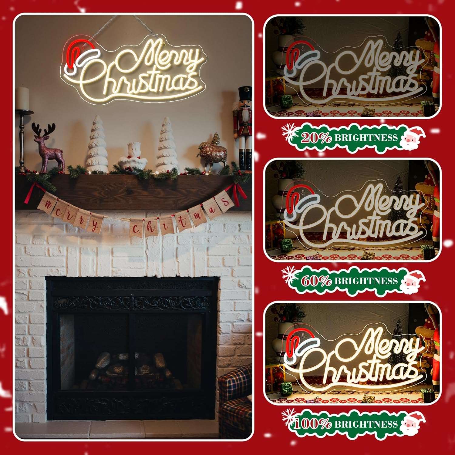 SIGNSHIP Merry Christmas Hat Neon Sign Letter Merry Christmas Hat LED Sign LED Lettering with Dimmable Switch Light Signs for Wall Decor Christmas Party Bedroom New Year Party Shop image number 6