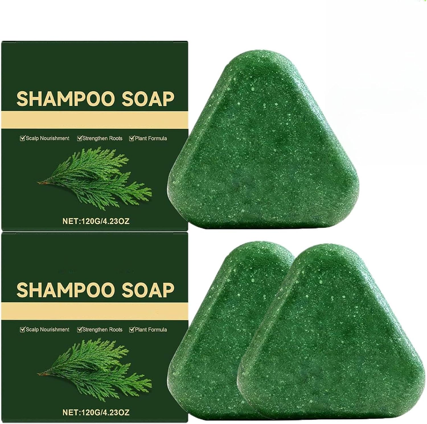 Olive Fruit Oil Shampoo Bar,Green Solid Soap,Coconut Triangle Hair, Conditioner Growth Promoting, Cleanser Strengthening,Smoothing Gentle,Cleansing Nourishing Care (1Pcs)