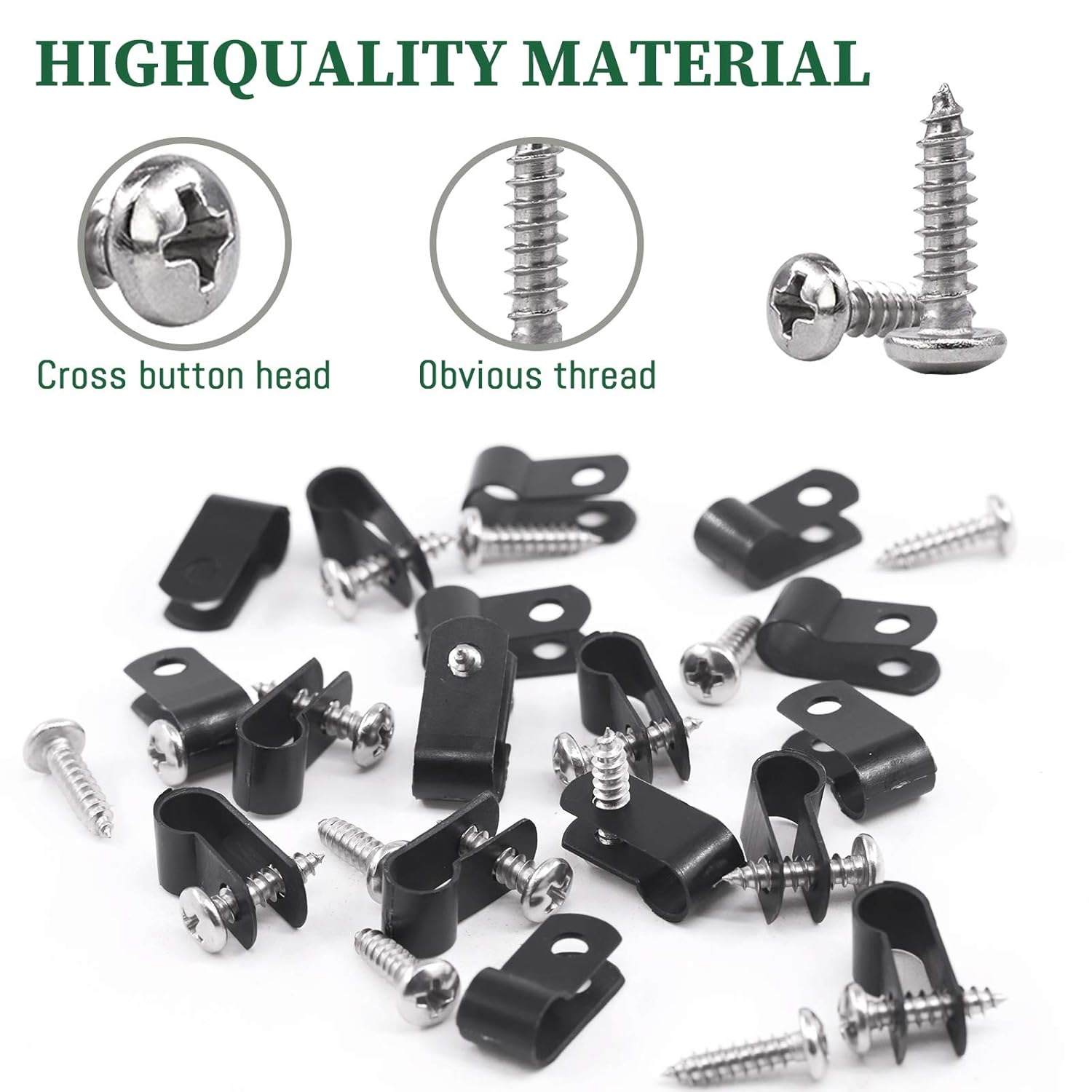 Keadic 60 Pieces 1/4 Inch Black Nylon Cable Clamps with Stainless Steel Screws, R-Type Mounting Cord Fastener Wire Clamps for Wire Pipe Management image number 2