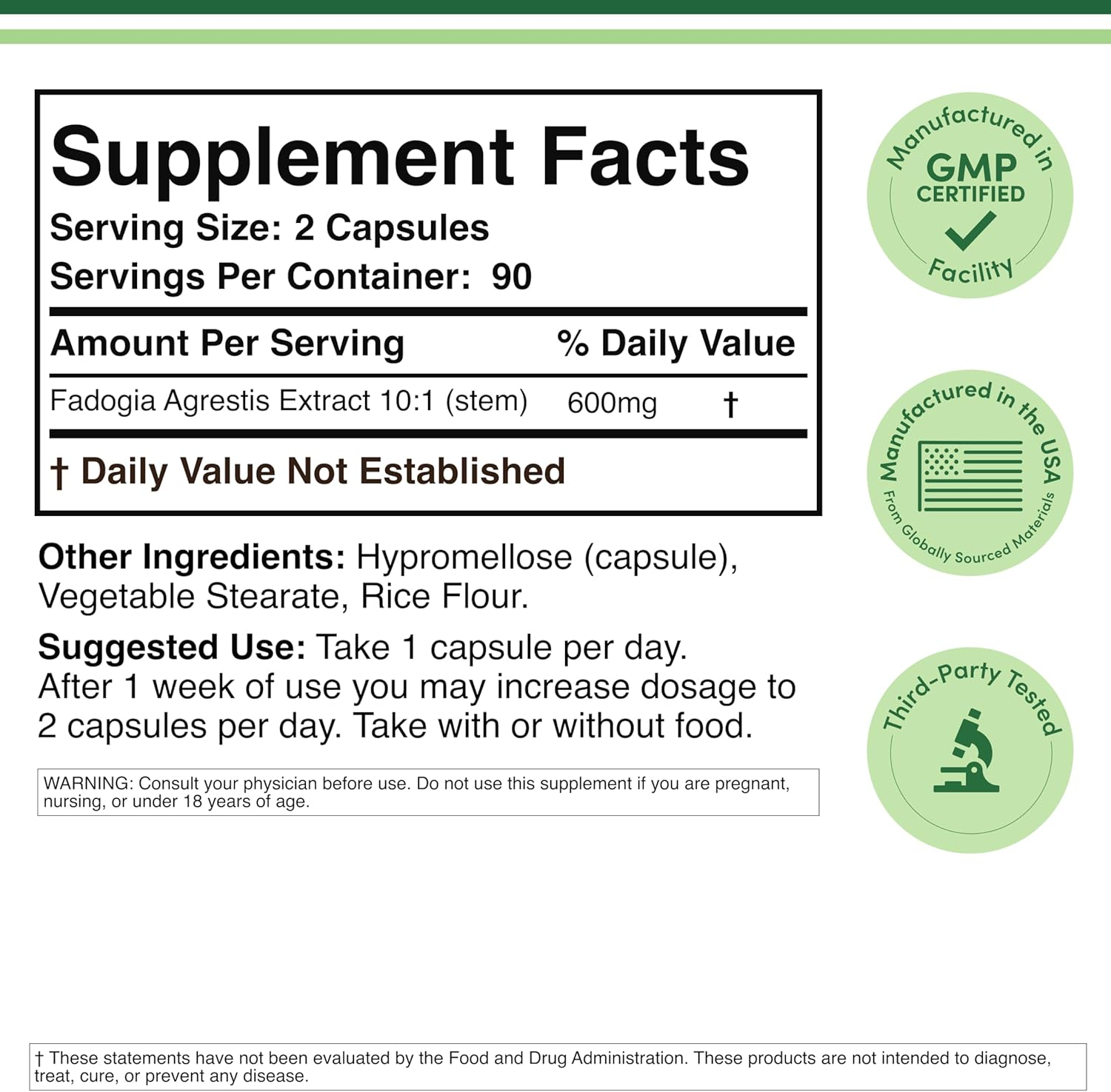 Fadogia Agrestis 600Mg per Serving (180 Capsules) Powerful Extract to Support Athletic Performance (Third Party Tested, Non-Gmo, Vegan, Gluten Free) by Double Wood image number 1