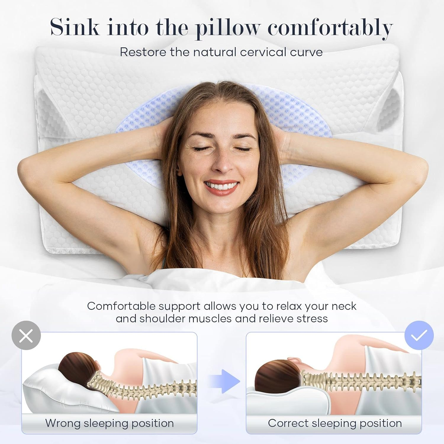 Luxdream Memory Foam Contour Pillow Cervical Pillow Orthopedic Slepping Pillow Relief Neck Shoulder Pain Ergonomic Support for Back Stomach Side Sleeper Dark Grey