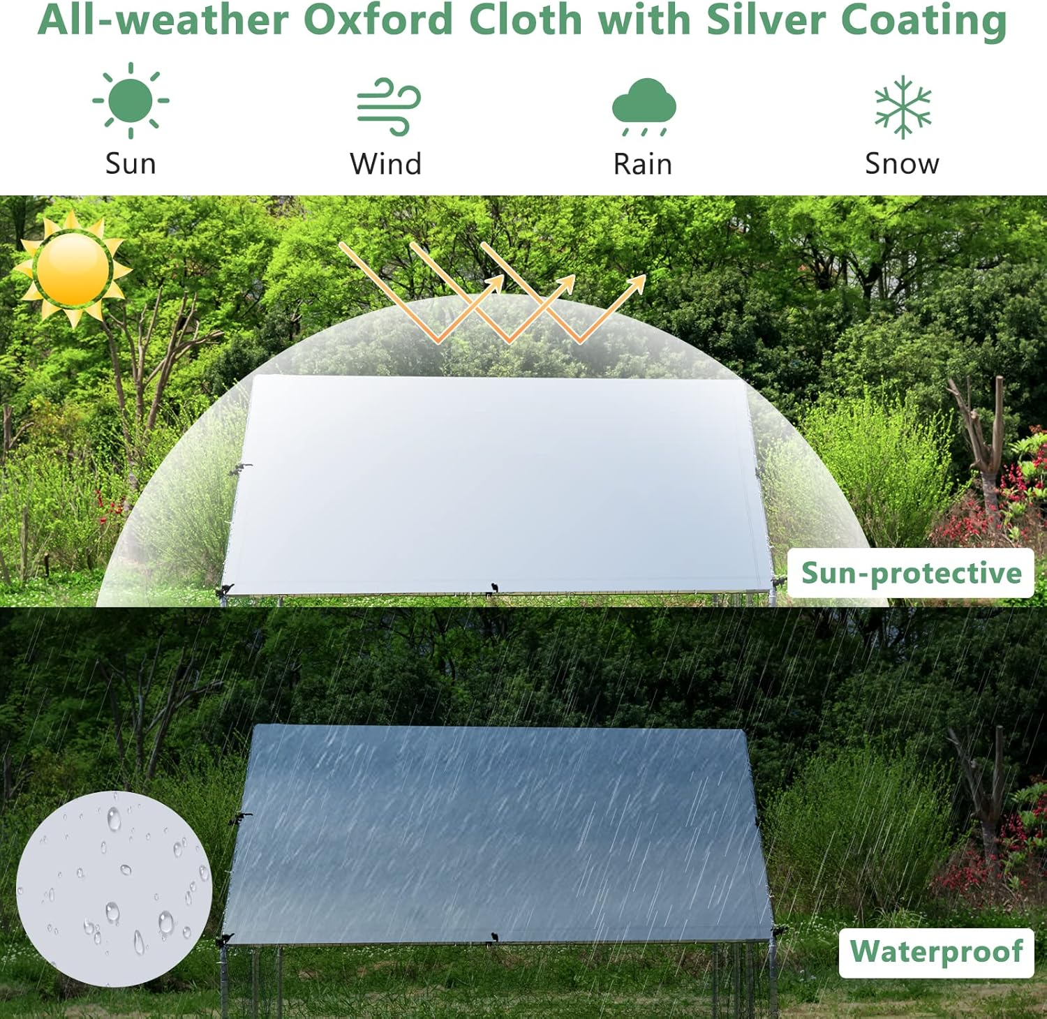 Costway Large Spire-Shaped Chicken Coop, Galvanized Metal Hen House with Waterproof & Sun-Protective Cover, Walk-In Pen Run for Chicken, Rabbits, Ducks, Poultry Cage, Rabbit Hutch Ferret Cage image number 6