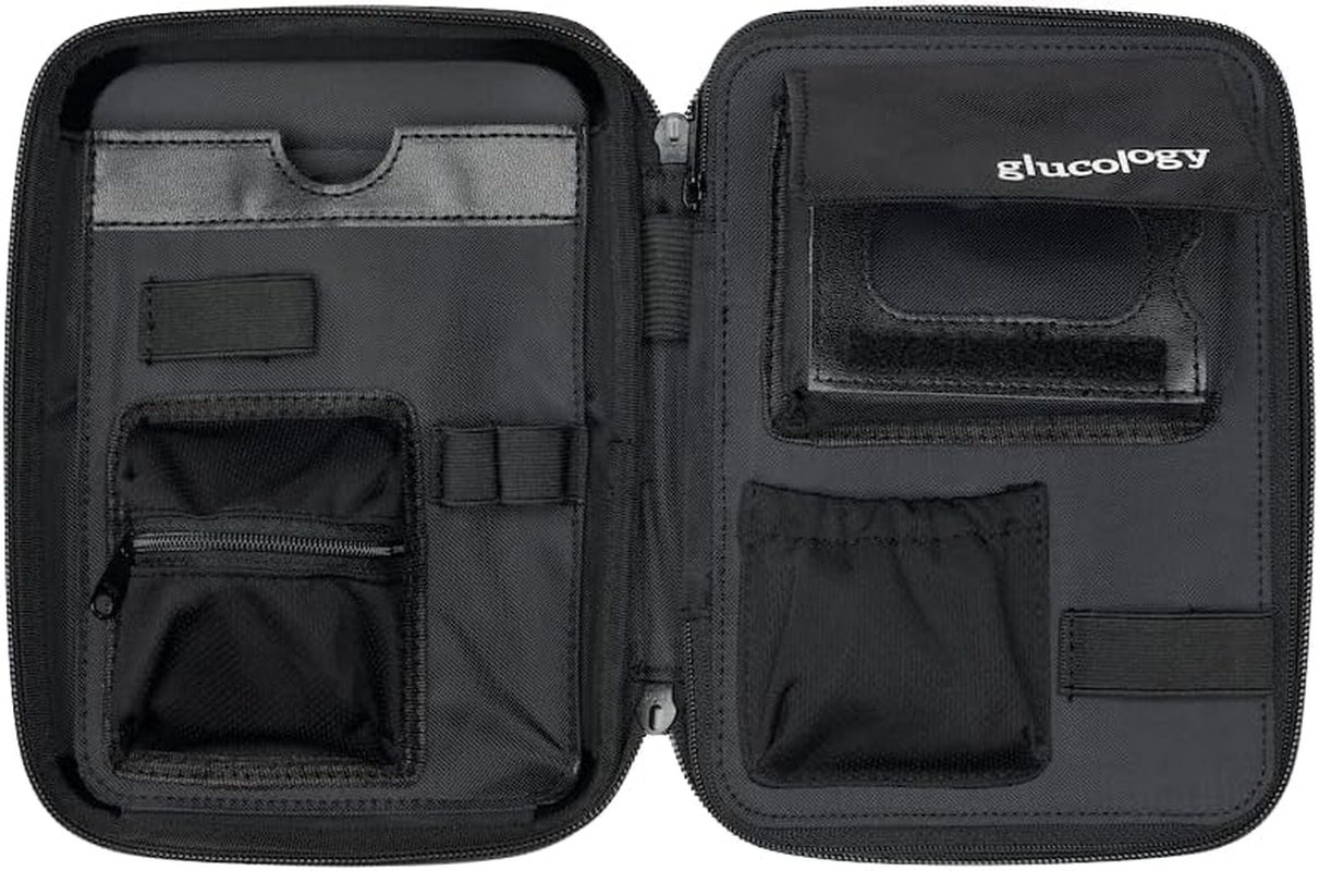 Glucology&trade; Diabetic Travel Case plus Size - Organizer for Blood Sugar Test Strips, Medication, Glucose Meter, Pens, Insulin Syringes, Needles, Lancets - Hardshell Carrier Pack - Plus, Black image number 2