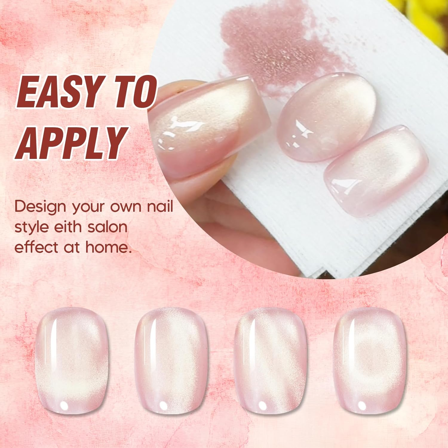 ADHERE Ukiyo Romance Series - 12Ml Cat Eye Gel Nail Polish 1Pc Holographic Magnetic Gel Polish, Soak Off, for Manicure Salon DIY at Home (Rose Maiden)