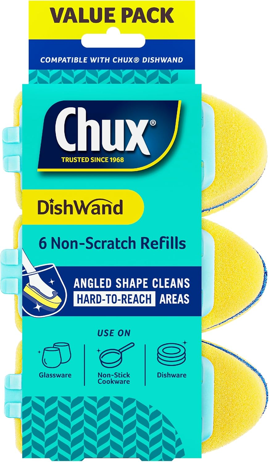 Chux Dishwand Sponge Scourer Refills, Non-Scratch and Angled, 6 Count image number 1