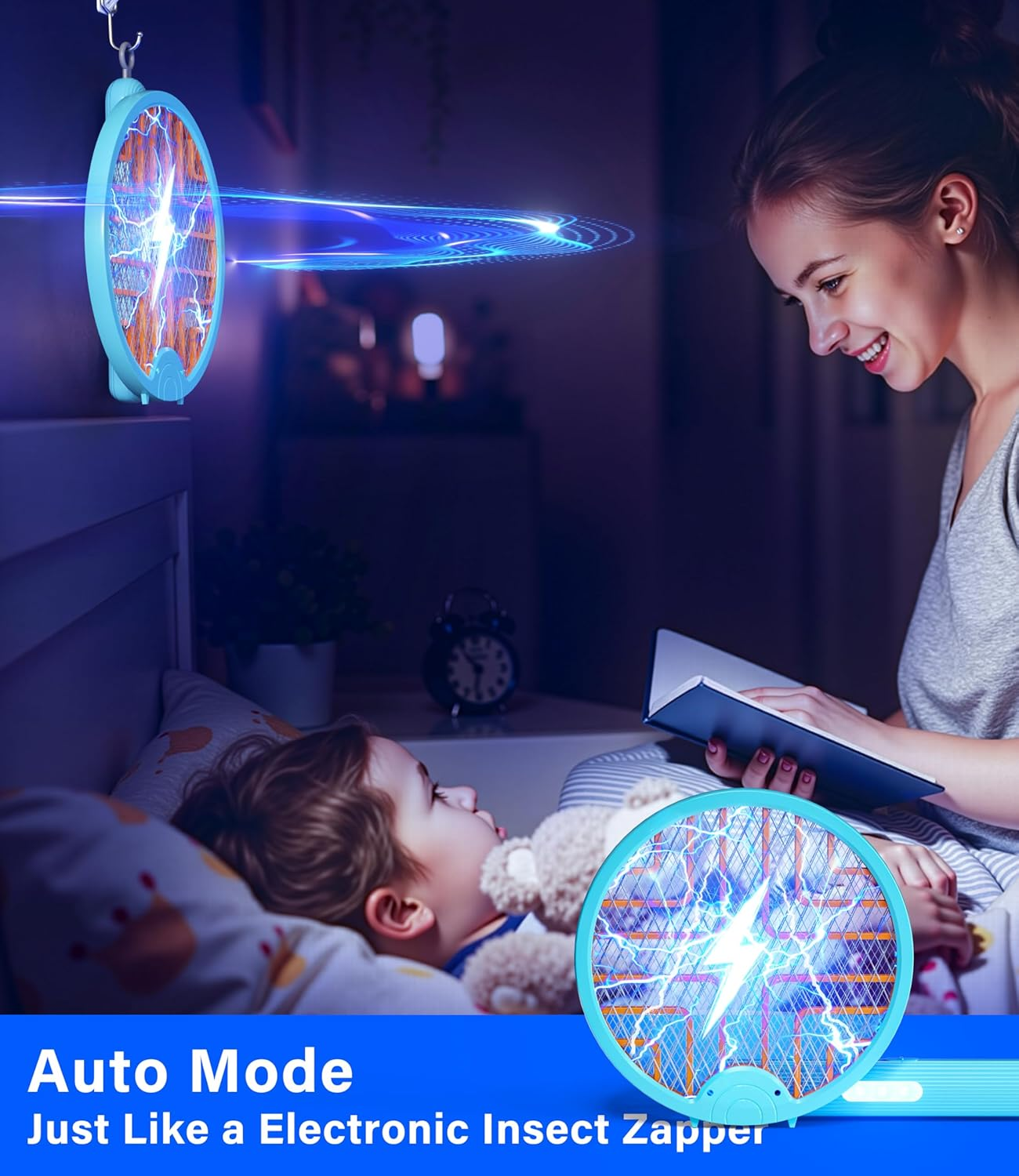 Mosquito Zapper Electric Fly Swatter - Bug Zapper Fly Swatter Racket, 2IN1 Foldable Mosquito Trap Fly Killer, 4000V Mosquito Repellent with 3-Mode USB Rechargeable for Indoor Outdoor, Garden&Camping