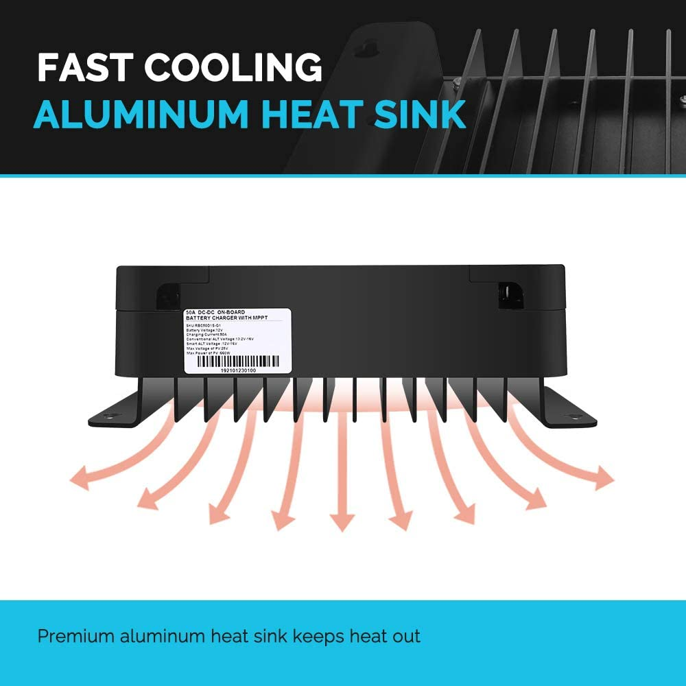 Renogy 12V 50A MPPT DC to DC On-Board Battery Charger, for Alternator and Solar Panel, Charger for Flooded, Gel, AGM, and Lithium Batteries, Using Multi-Stage Charging, in Rvs, Cars, Boats, Yachts image number 1