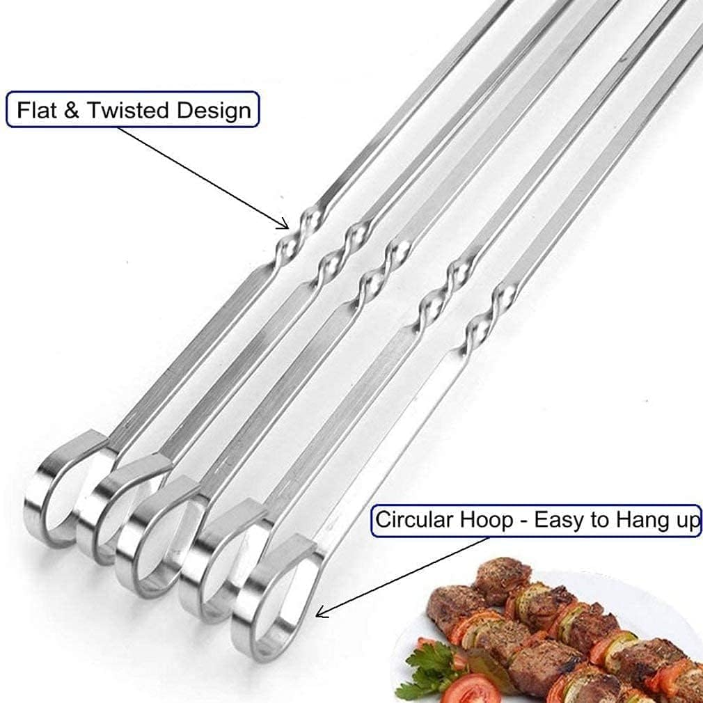 12 Pcs Premium Kabob Skewers,Anti-Roll Metal Stainless Steel BBQ Barbecue Skewer for Meat Shrimp Chicken Vegetable Kebab Fork Sausage&hellip; (12P-Style A) image number 3
