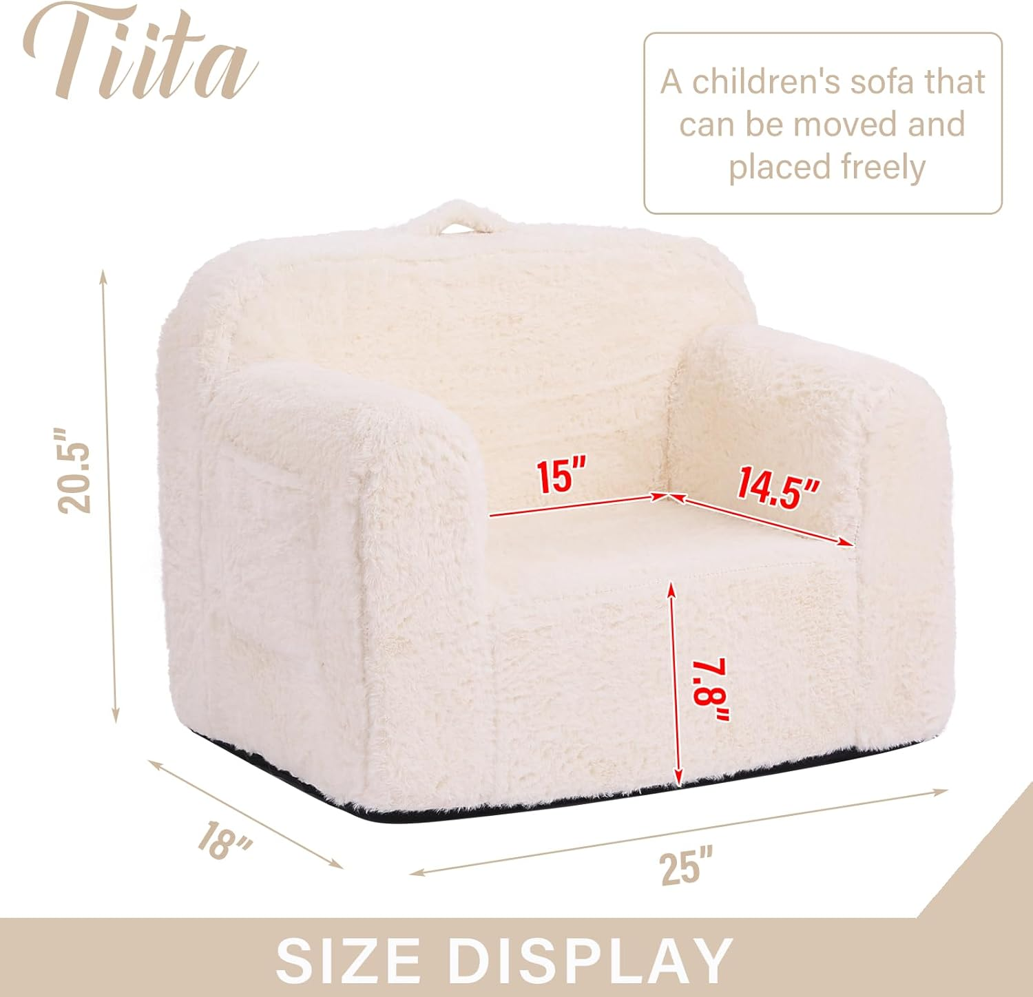 TIITA Kids Sofa, Chirldren Couch with Carrying Handle & Side Pockets, Kids Foam Chair, Toddler Armrest Chair, Lightweight Children Sofa Chair, Baby Read Sofa for Girl or Boy (Beige) - Beige image number 4