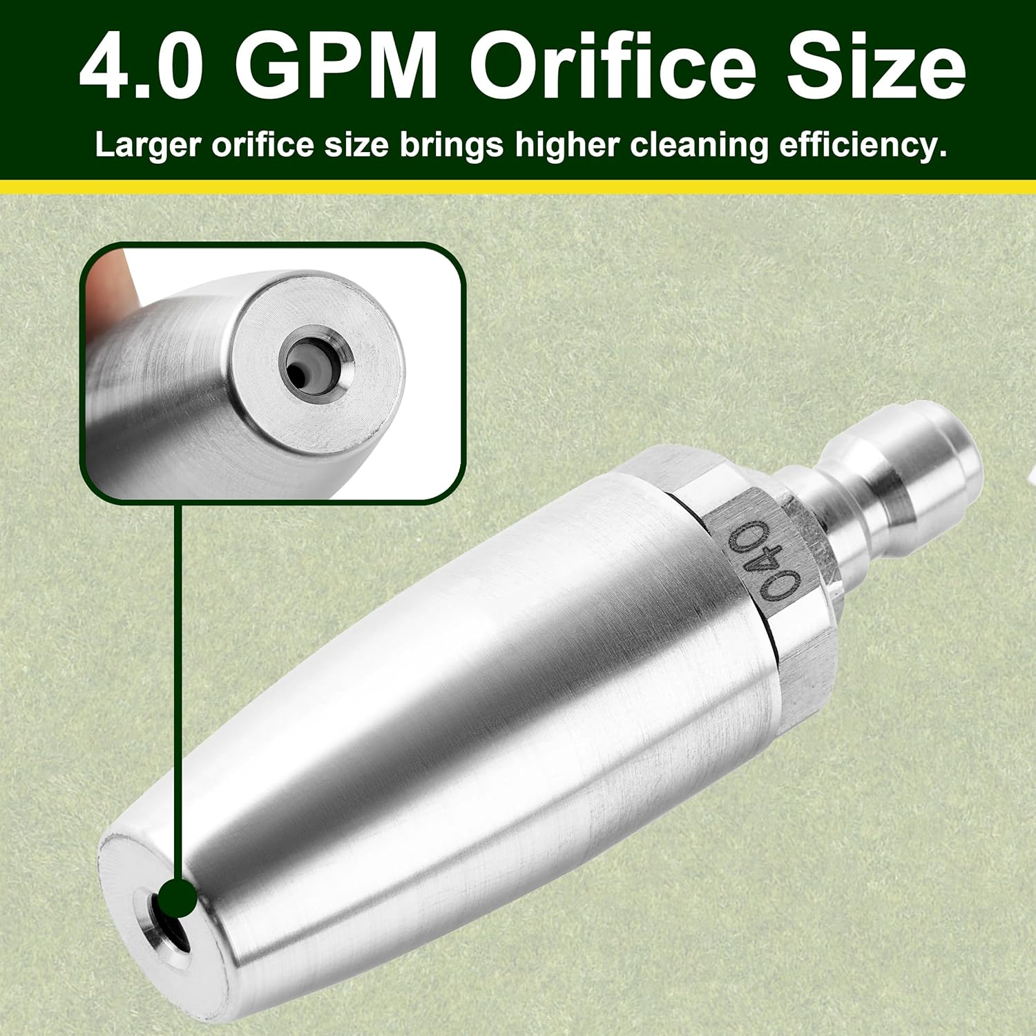 Turbo Nozzle Pressure Washer Tips, Rotating Nozzle with 5 Power Washer Nozzle Tips, 1/4 Inch Quick Connect, Orifice 4.0, Stainless Steel