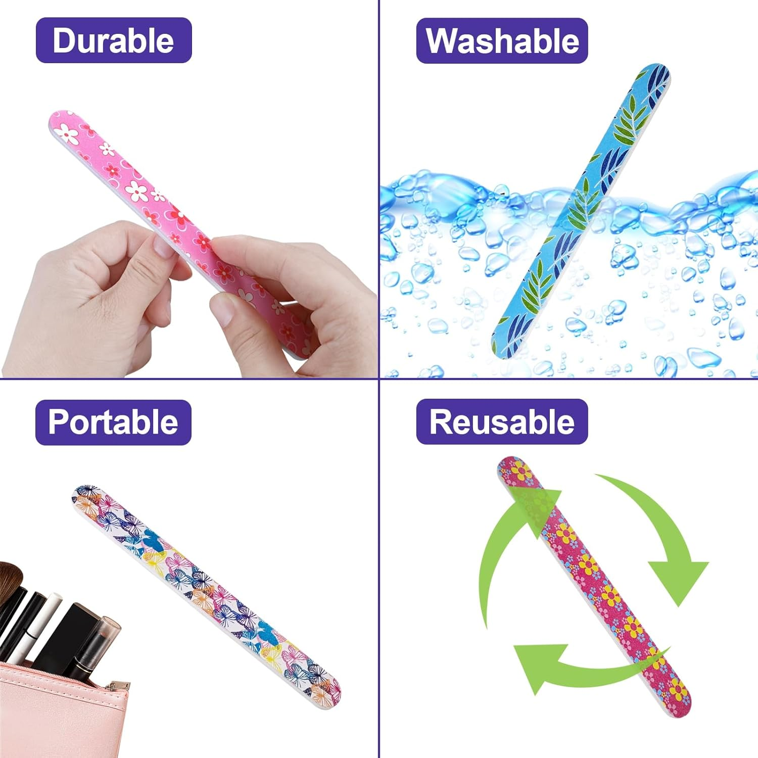 Nail Files (24 Pack), Colorful Emery Board Nail File for Natural Nails Double Sided 180 Grit Professional Fingernails Emory Boards Buffer Manicure Tool Nail Shaping Buffing Smoothing Filers Flowery image number 5