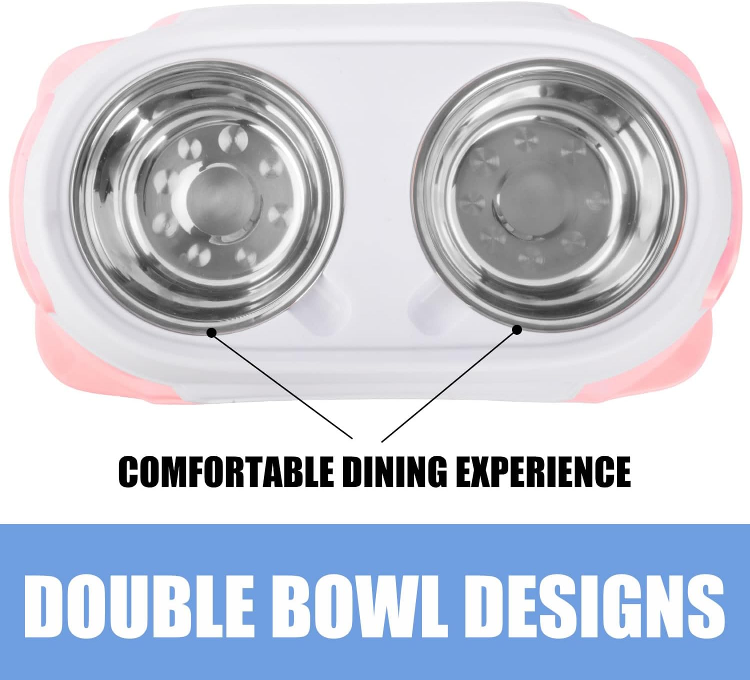 Dual Elevated Raised Pet Dog Puppy Feeder Bowl Stainless Steel Food Water Stand image number 2
