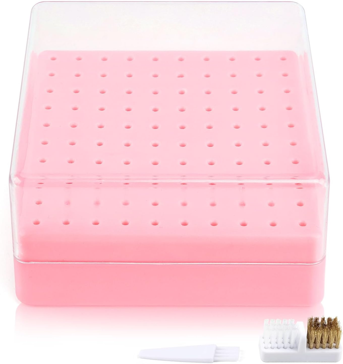 Heemeei Nail Drill Bits Holder & Nail Drill Bits Cleaning Brush, 100 Holes Nail Bit Holder, Dustproof Nail Art Drill Bits Display Storage Box, Nail Drill Bit Holder for Nail Tech (Pink) image number 2