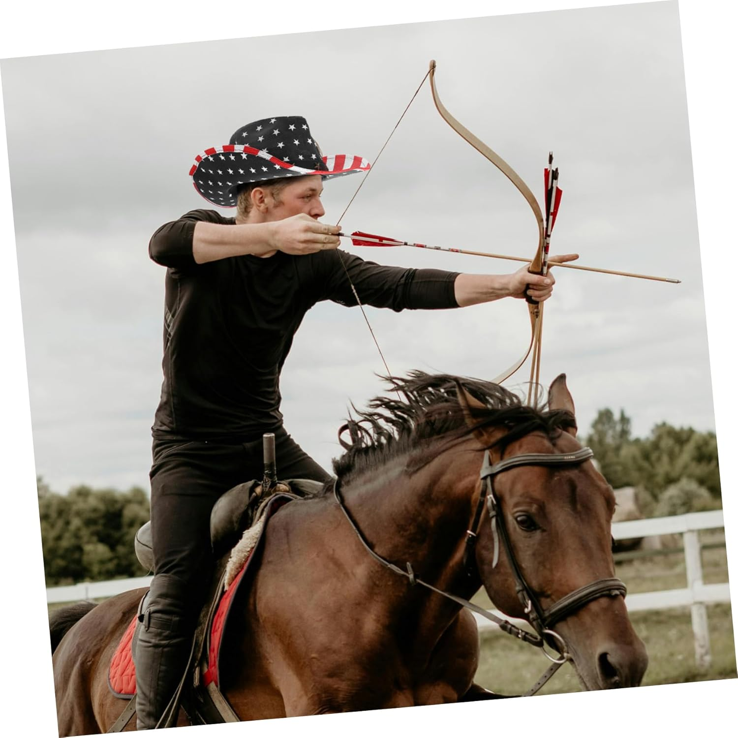 Healeved American Flag Cowboy Hat Patriotic Western USA Hat with Strap for Men Women Boys Memorial Day Party Supplies Outdoor Celebration Accessories image number 5