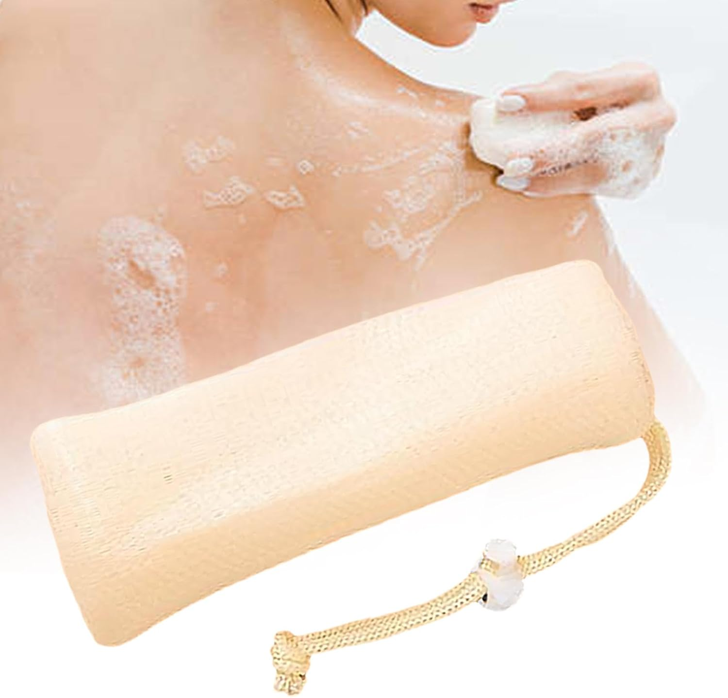 Kokiya Exfoliator Body Scrubber Soap Pocket Holder, Mesh Soap Bag, Soap Saver Pouch with Drawstring for Hotel, Beige image number 2