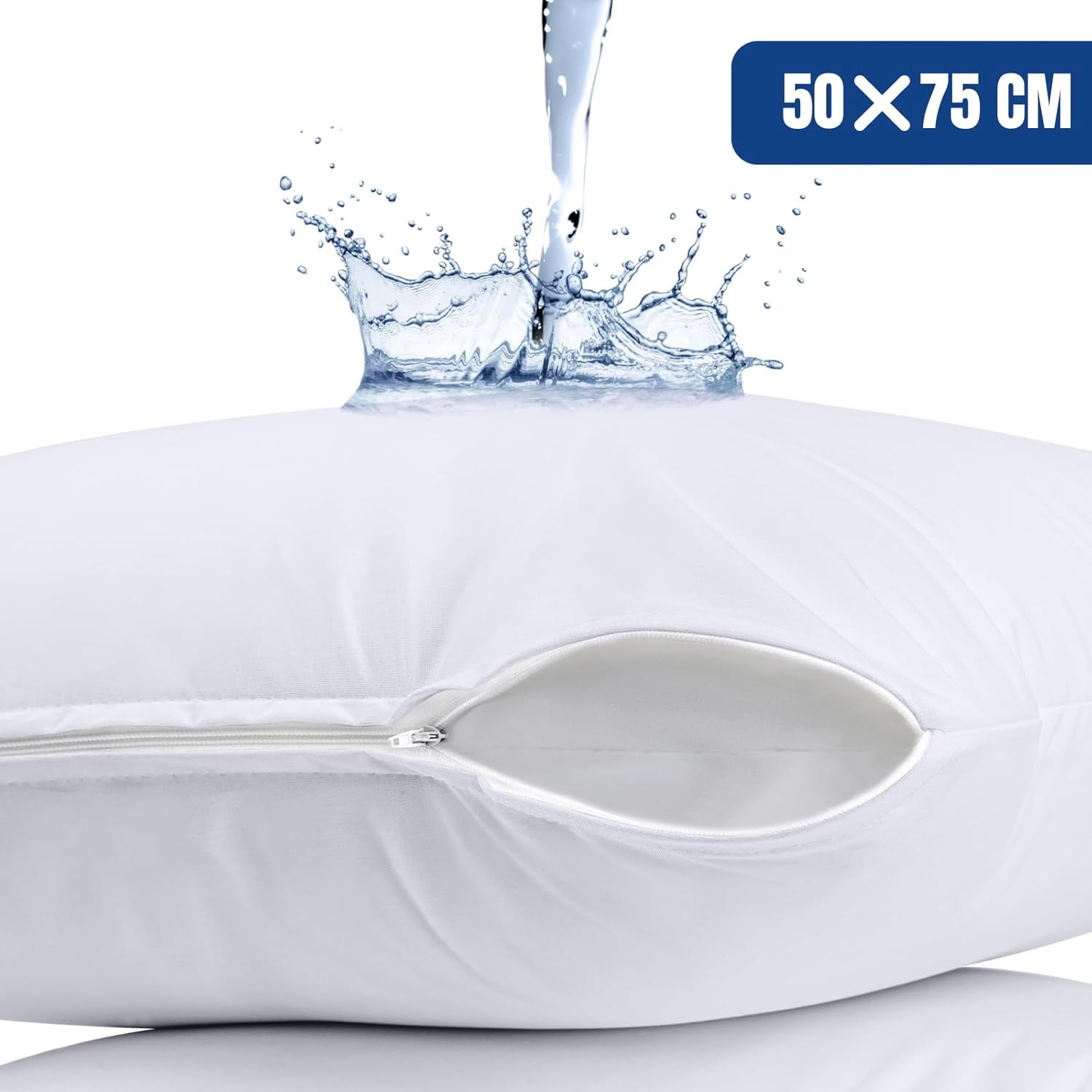 Set of 2 Waterproof Pillow Protectors (50 X 75 Cm), Zippered Pillowcases, Standard/Queen Size, JOMWEN anti Bed Bug and Dust Mite Encasement, White image number 4