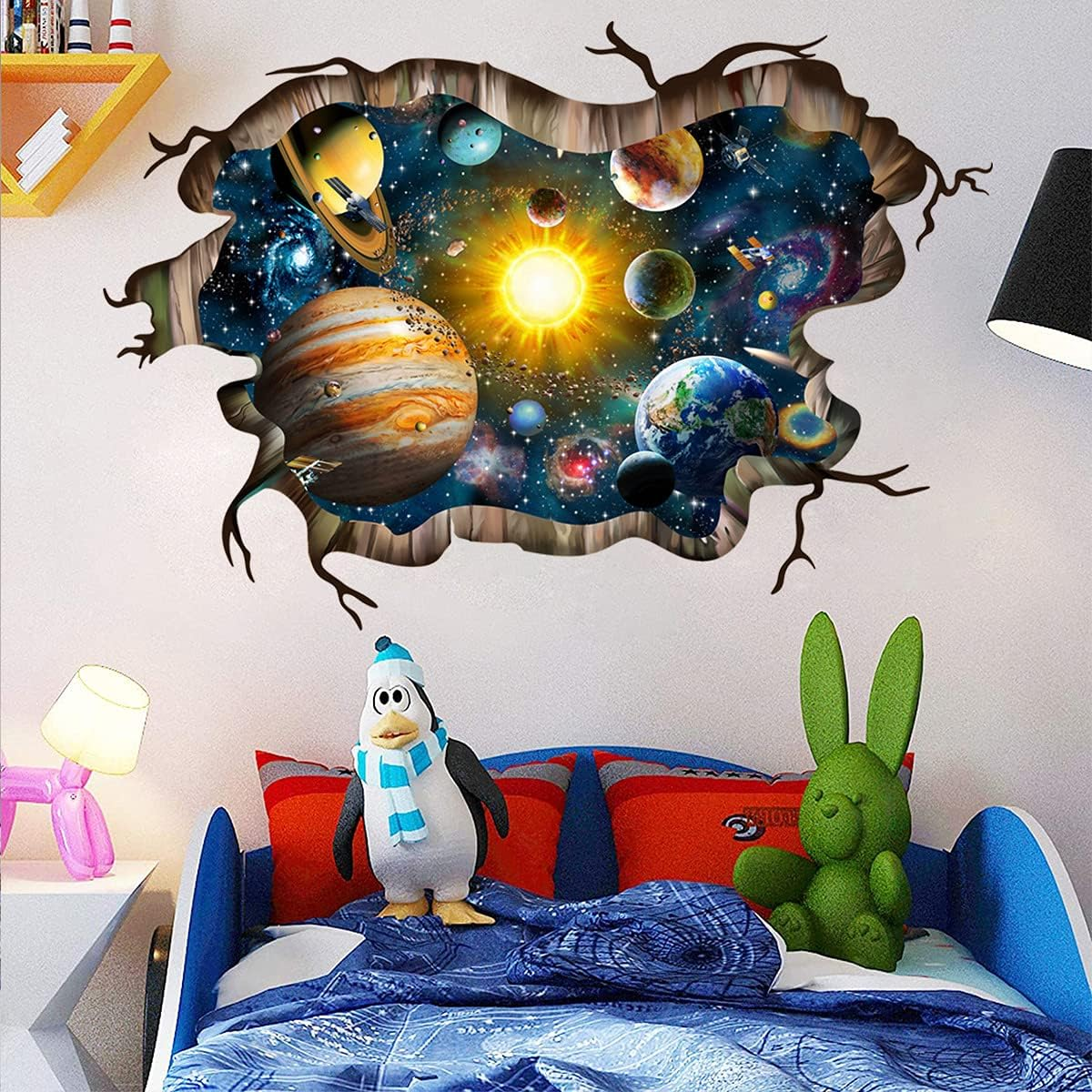 3D Galaxy Planets Wall Decals Smashed Solar System Wall Sticker 31.5X47.2Inch Cracked Outer Space Removable Vinyl Wall Clings for Ceiling Floor Living Room Bedroom Decoration image number 5