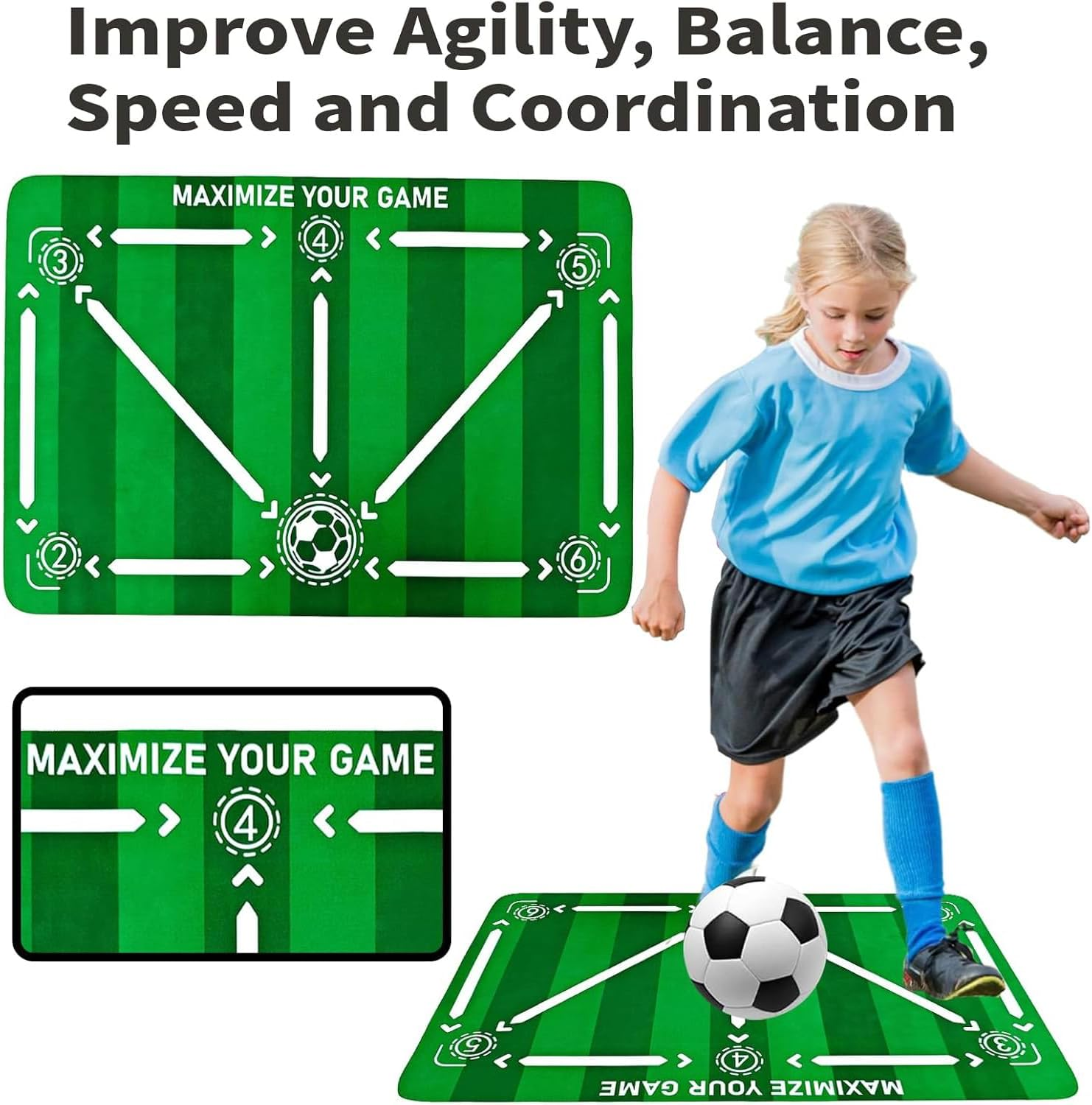 Soccer Training Equipment Set, Football Kick Trainer with Belt and Agility Training Mat, Solo Skill Practice Aid for Kids & Adults, Soccer Training Belt for Footwork, Passing & Shooting