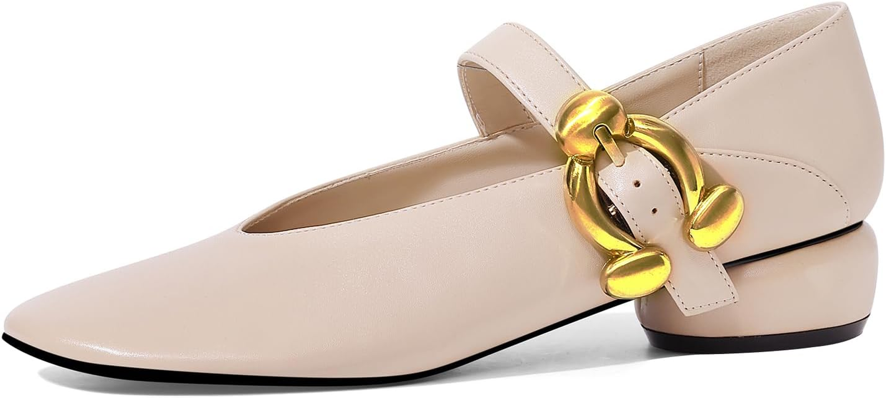 RONILURN Women Mary Jane Shoes Pumps Chunky Comfortable Low Heels Closed round Toe Dress Work Wedding Shoes