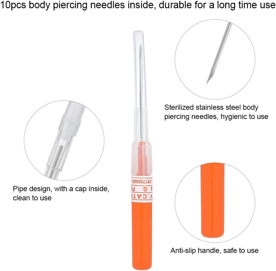 10Pcs 14G Disposable Piercing Needles - Sterile Stainless Steel Body Piercing Needles for Ear and Nose Piercings, Tattoo Accessories image number 1