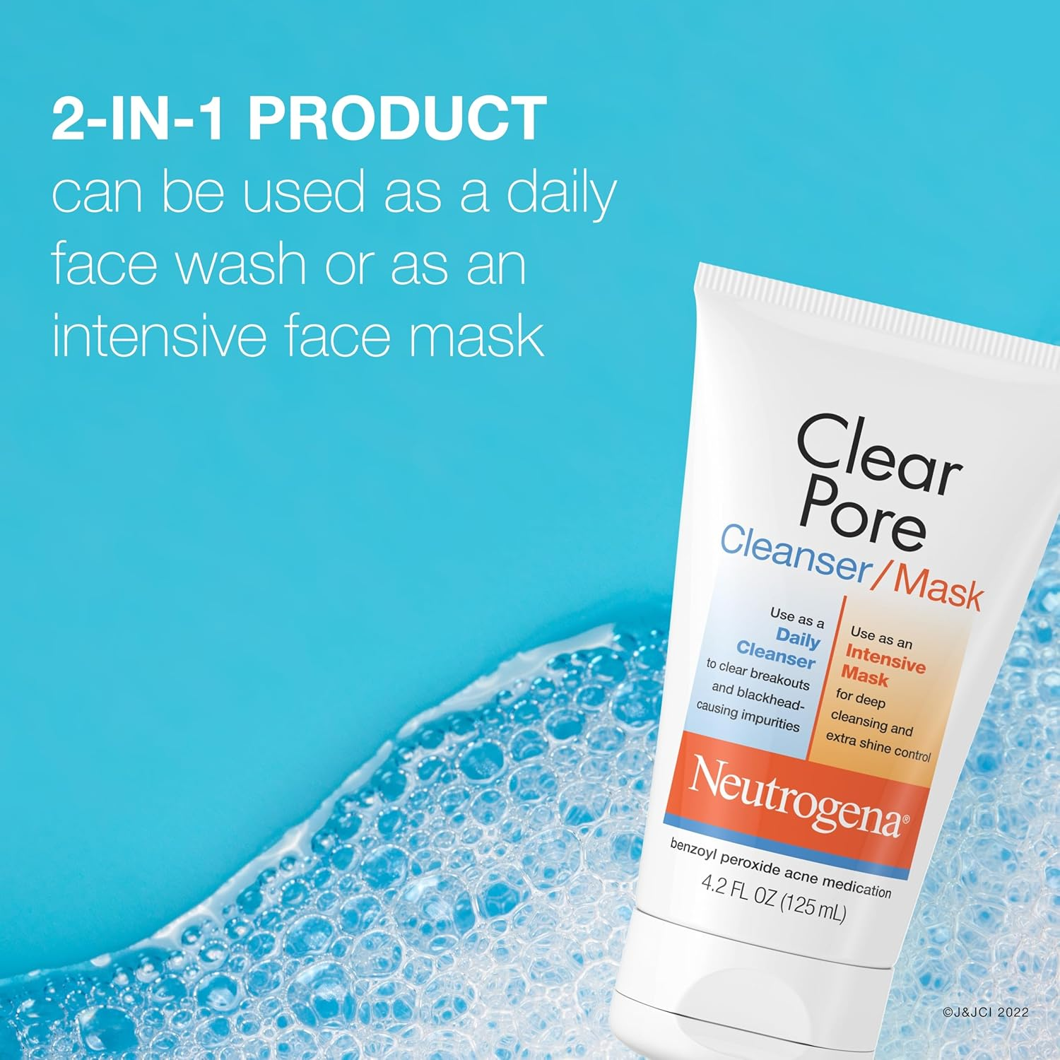 Neutrogena Clear Pore 2 in 1 Facial Cleanser/Face Mask with Kaolin & Bentonite Clay & 3.5% Benzoyl Peroxide Acne Treatment Medication, Daily Face Wash & Shine Control Clay Mask, 4.2 Fl. Oz, 3 Pack image number 6