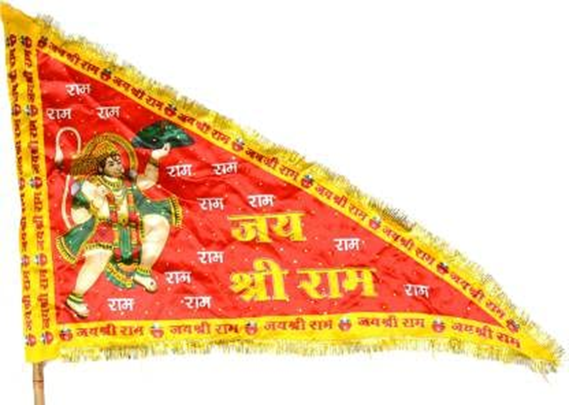 Hanuman Ji Flag Big Size for Home Temple | Bajrangbali Flag | Quality for Temple/Home | Satin Cloth | Red Hanuman Ji