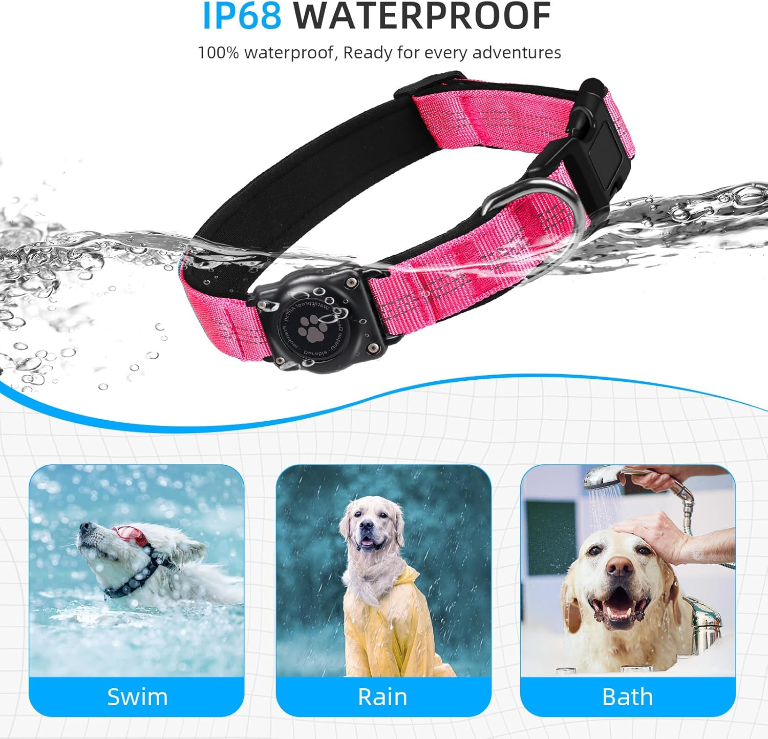 Reflective Air Tag Dog Collar - 100% Waterproof Dog Collar Airtag Holder | Extra-Durable, Soft Padded Airtag Dog Collars for Small Medium Large Dogs image number 2